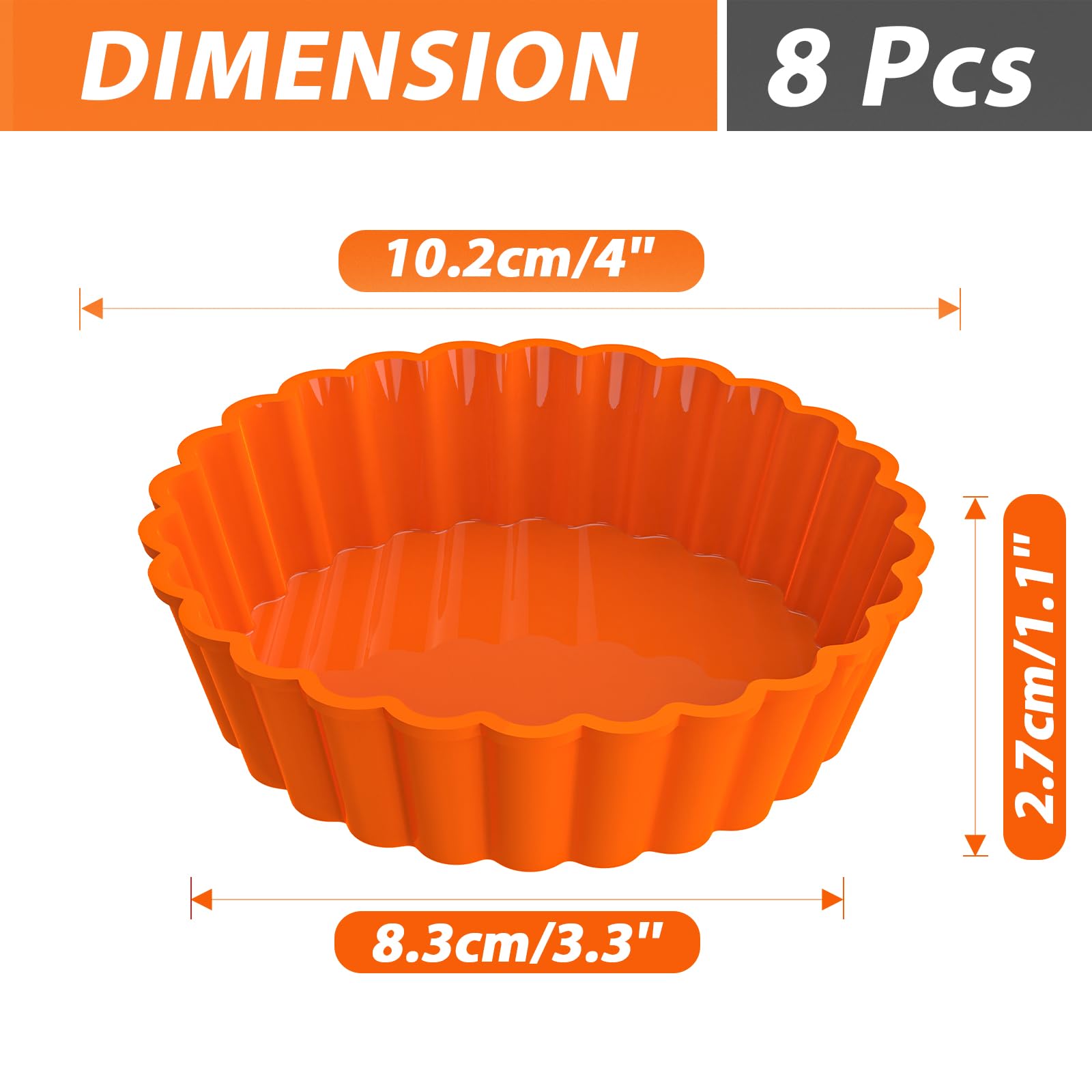 Webake 4 Inch Silicone Mini Tart Pan - Non-Stick Mini Quiche Molds, Small Pie Baking Pan for Tarts, Cupcakes & Desserts (Pack of 8) - Perfect for Home Baking, Party Treats & Holiday Cooking