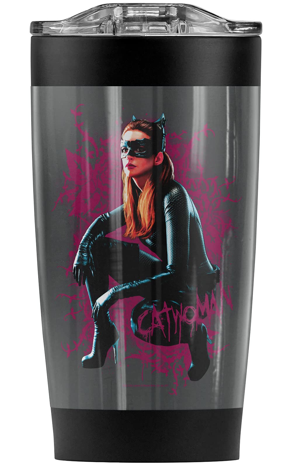 Batman Dark Knight Rises Catwoman Roses 20oz Stainless Steel Tumbler - Vacuum Insulated Coffee Travel Mug with Leakproof Sliding Lid | Double Wall Insulation for Hot & Cold Drinks | Perfect for Office, Gym, Camping & Car Commute