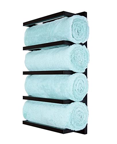 INDIAN DECOR 12513 Black Vertical Towel Rack - Bathroom Towel Holder & Storage Organizer for Hand Towels, Washcloths & Bath Linens - Perfect for Small Bathrooms, Powder Rooms & Spa-Style Decor