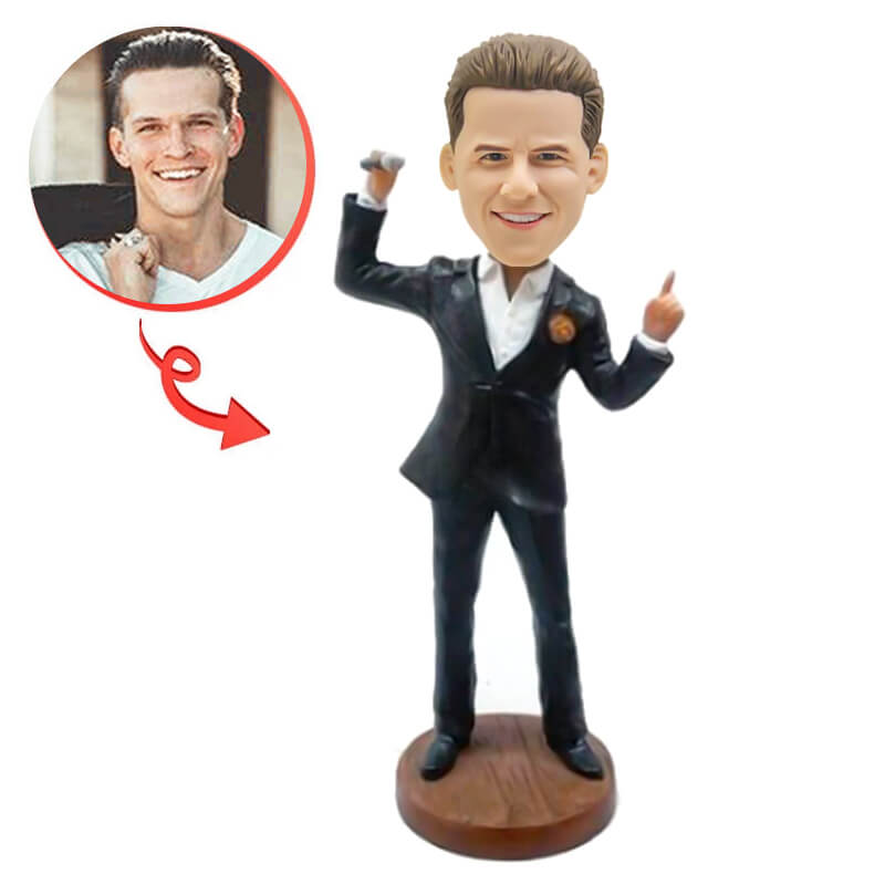 Custom Male Singer Bobblehead - Personalized Music Lover Gift - Unique Handmade Nodding Figure for Birthday, Anniversary & Fan Collection - Perfect for Home Decor, Office Desk & Music Enthusiasts