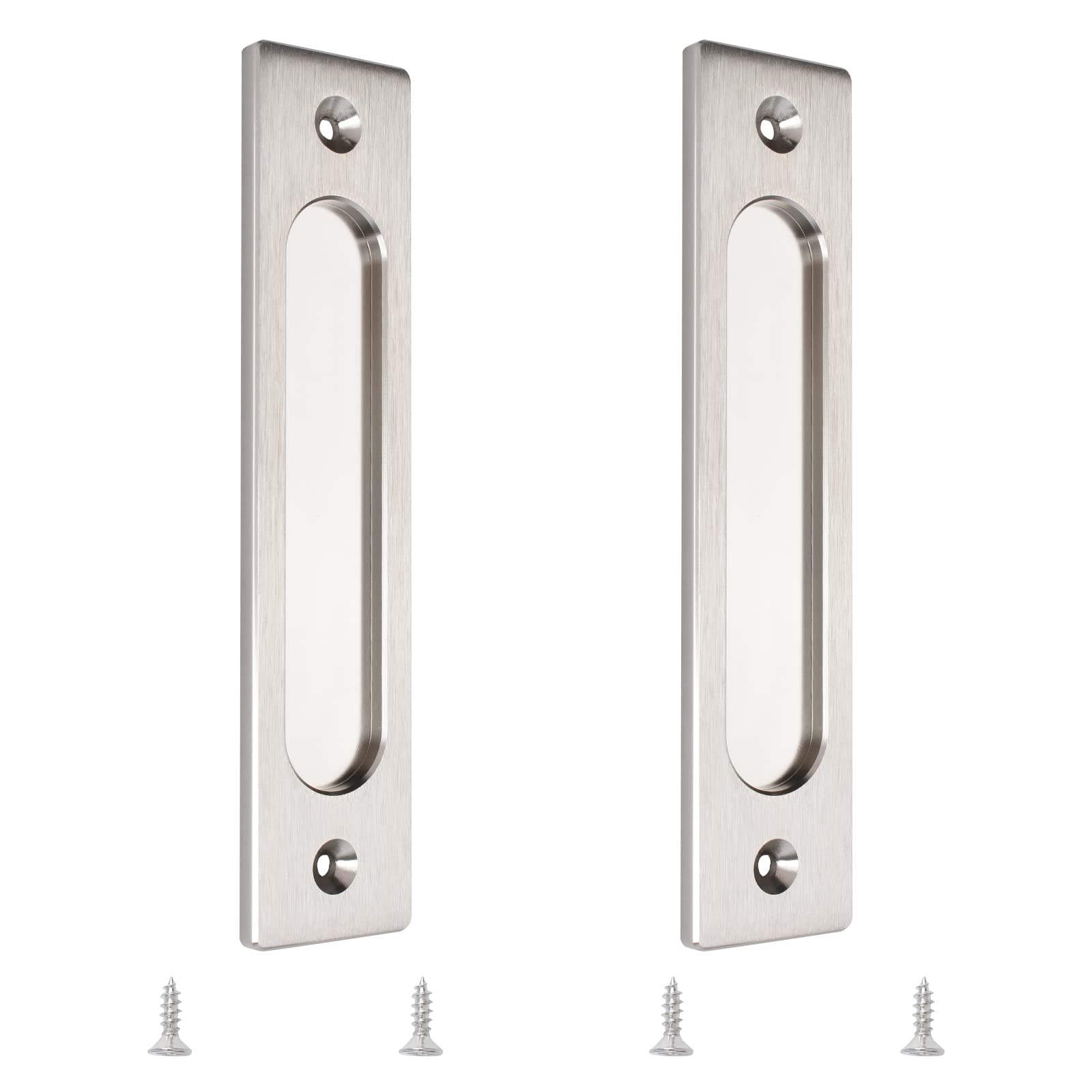 180MM Rectangular Recessed Sliding Door Handles - 2 Pack Brushed Steel Flush Pulls, Aluminum Alloy Closet Door Finger Pulls with Mounting Screws for Sliding Barn Doors, Wardrobes & Cabinet Doors - Modern Minimalist Hardware for Home & Office