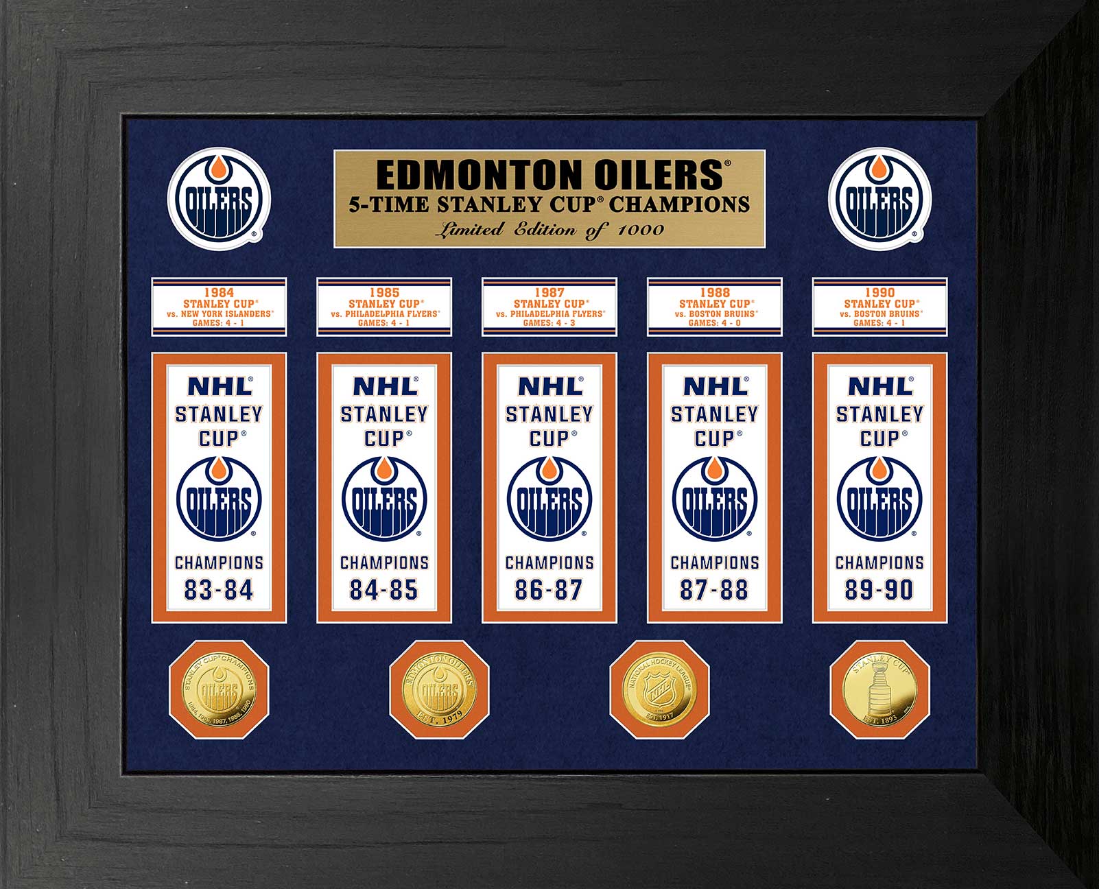 Edmonton Oilers 5-Time Stanley Cup Champions Commemorative Gold Coin & Banner Set - Perfect for NHL Fans, Hockey Memorabilia Collectors, and Sports Decor Enthusiasts