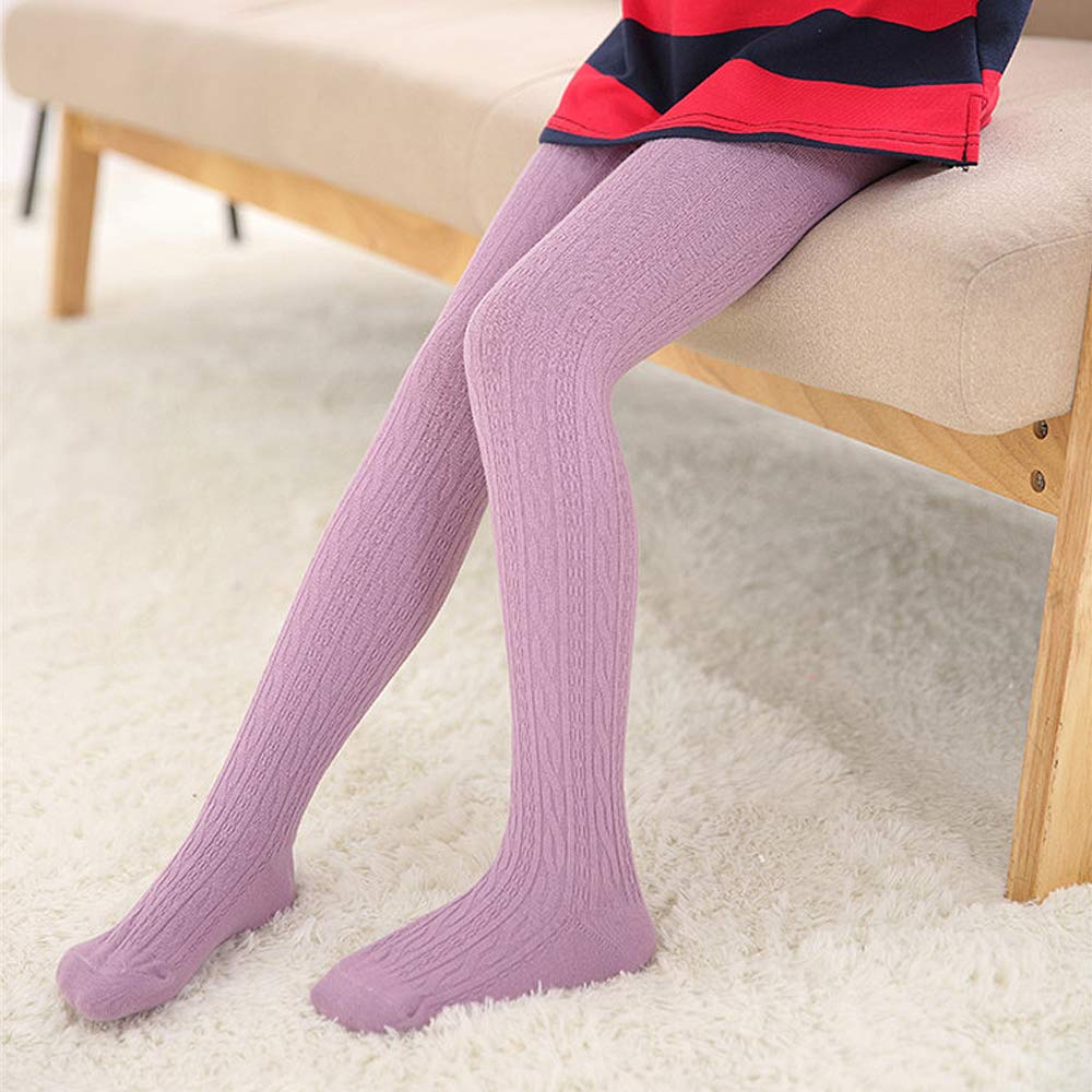 TechCity Girls' Seamless Cotton Cable Knit Leggings for Toddlers 2-14 Years - Soft Warm Tights for School, Play & Winter Outfits