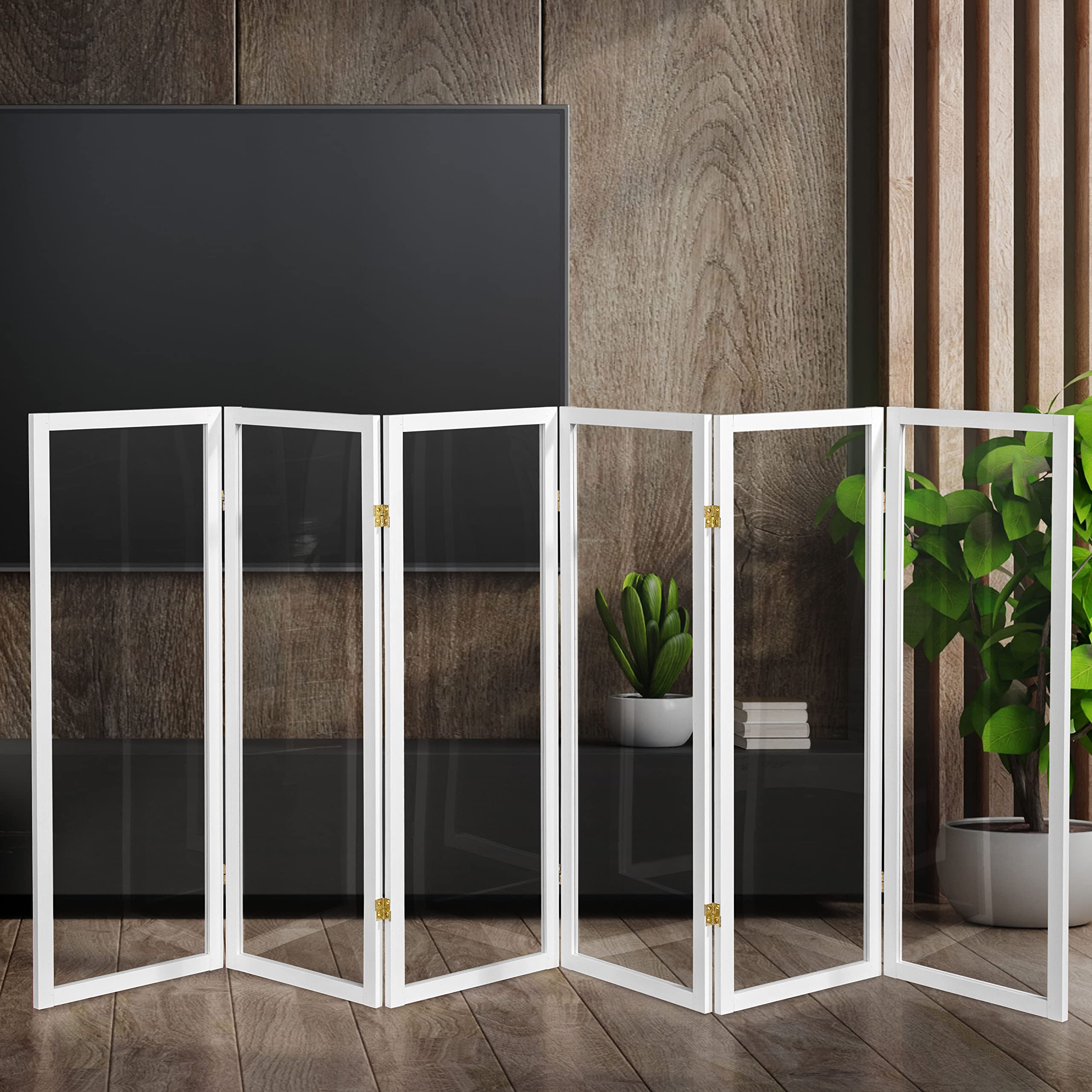 4 ft. Short Clear Plastic Partition White 6 Panel - Office Desk Divider, Social Distancing Screen for Schools, Restaurants & Retail Stores