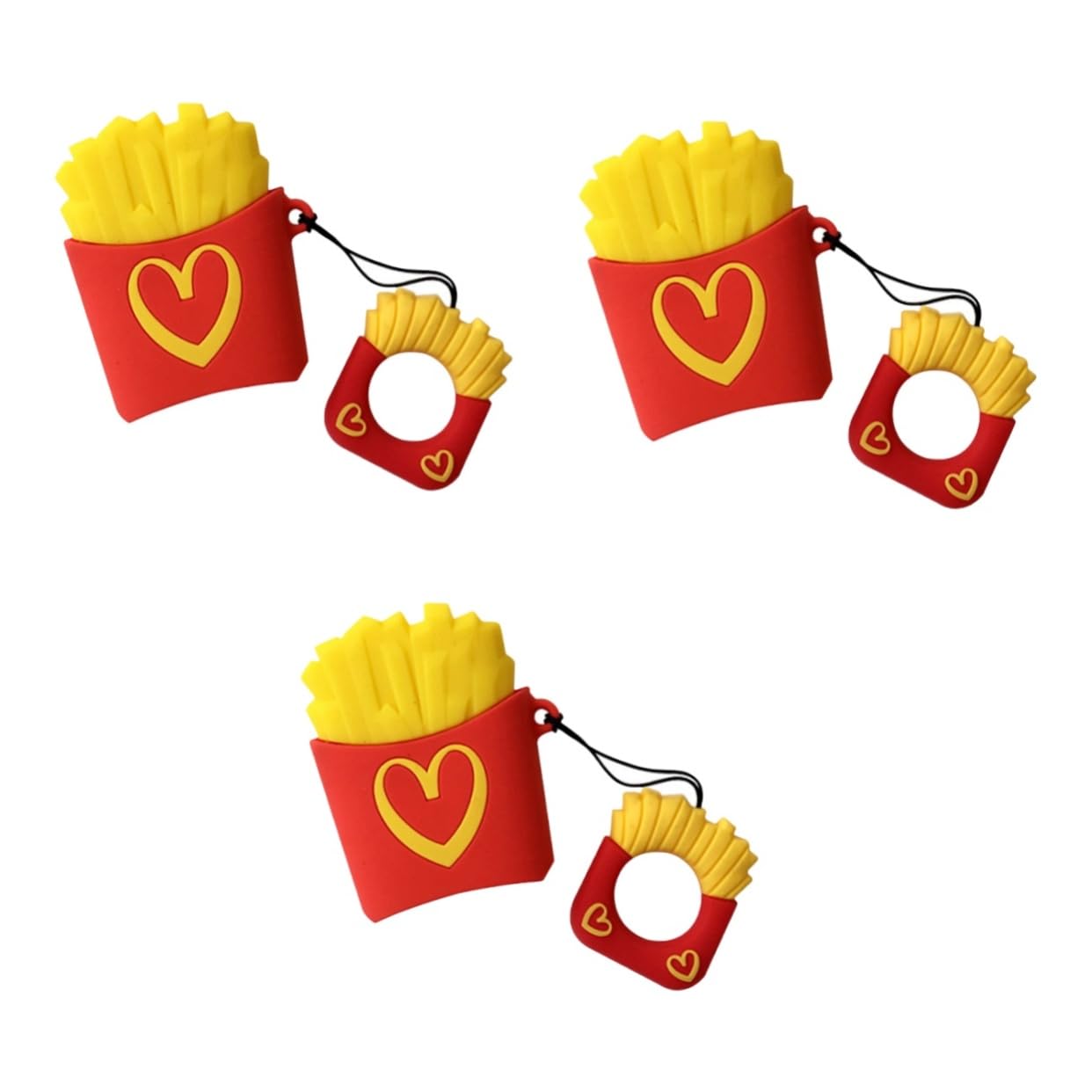 3-Piece French Fries Keychain Headset Cover - Cute Earphone Protector Case for AirPods & Wireless Earbuds - Fun Accessory for Music Lovers & Popcorn Movie Nights