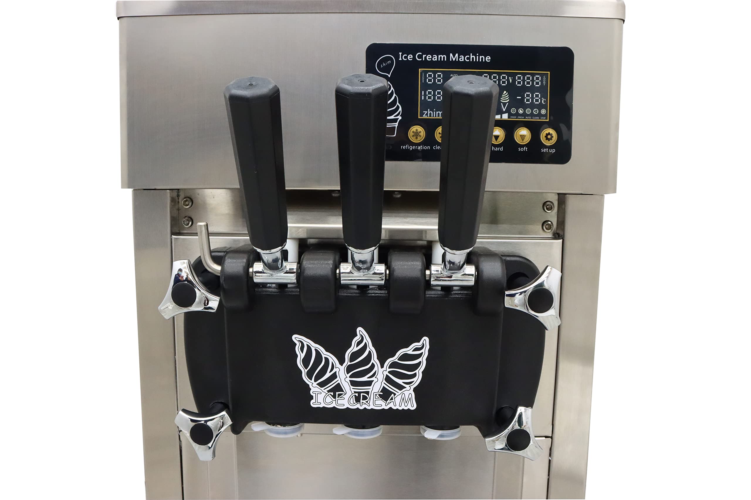 INTSUPERMAI Commercial 3-Flavor Soft Serve Ice Cream Machine with LED Display - Stainless Steel Countertop Ice Cream Maker (110V) for Restaurants, Cafes, and Ice Cream Shops