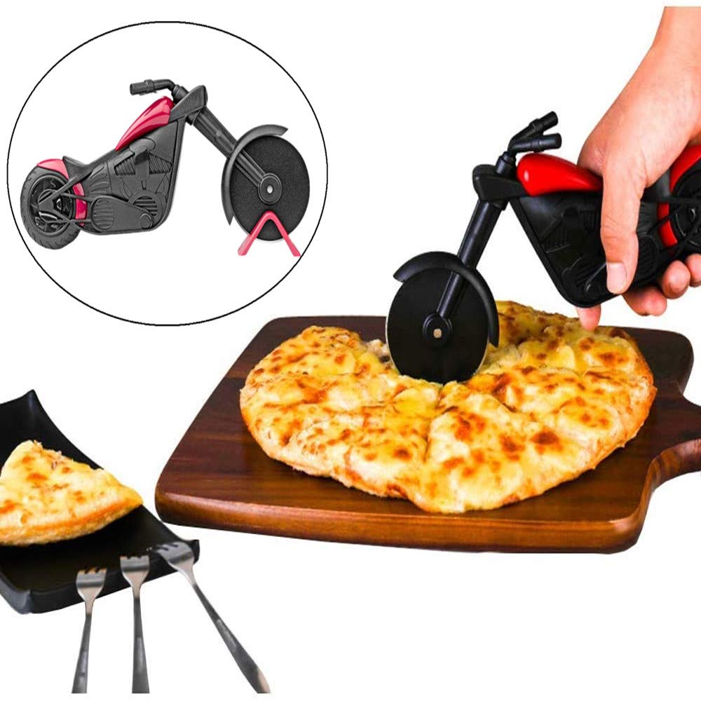 Stainless Steel Motorcycle Pizza Cutter Wheel - Professional Kitchen Tool for Slicing Pizzas, Pies & Dough - Perfect for Home Cooking, Restaurants & Pizza Parties