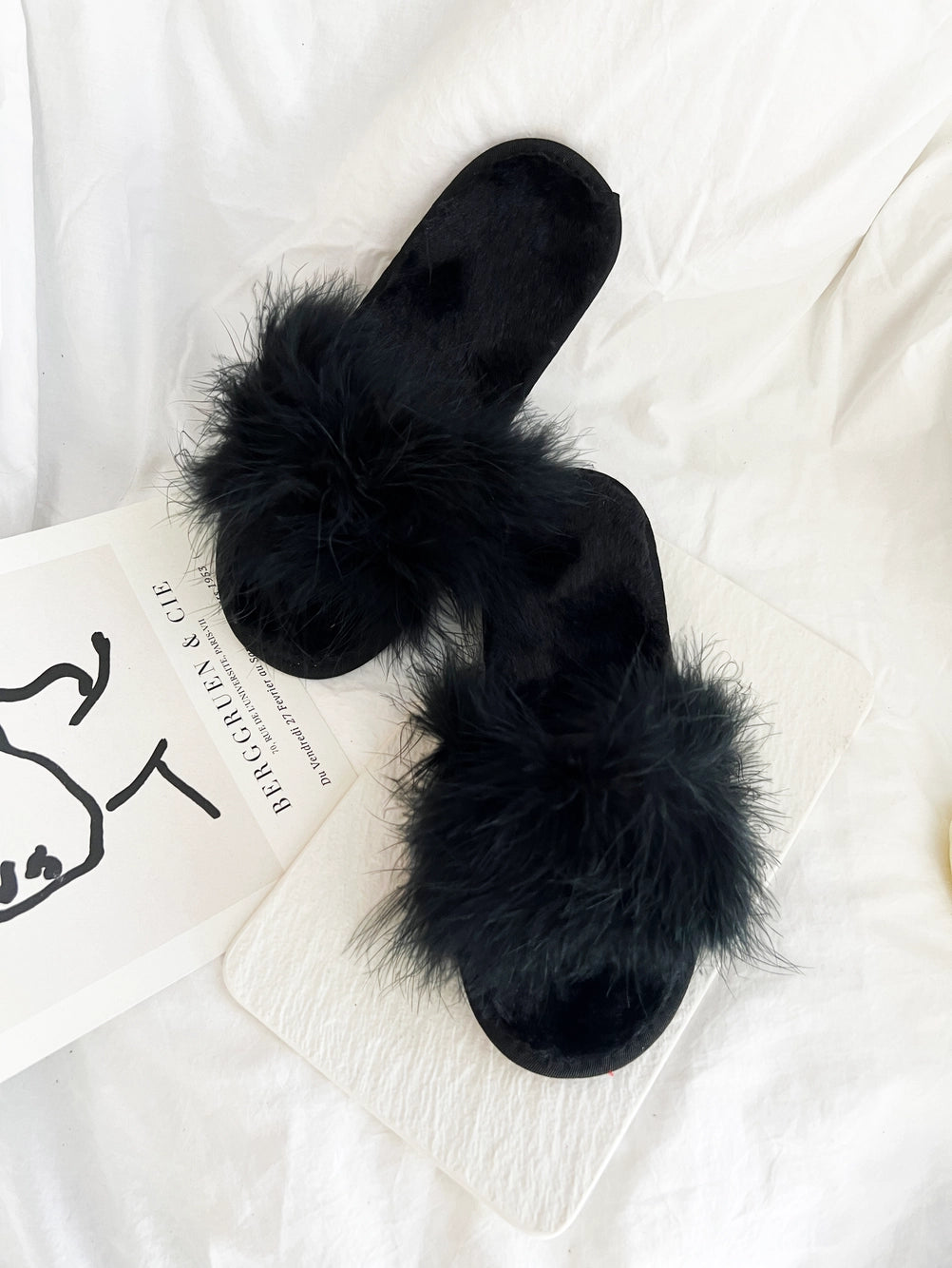 Black Feather Slippers - Soft & Cozy Women's House Shoes for Indoor Comfort | Perfect for Relaxing at Home, Lounging & Spa Days