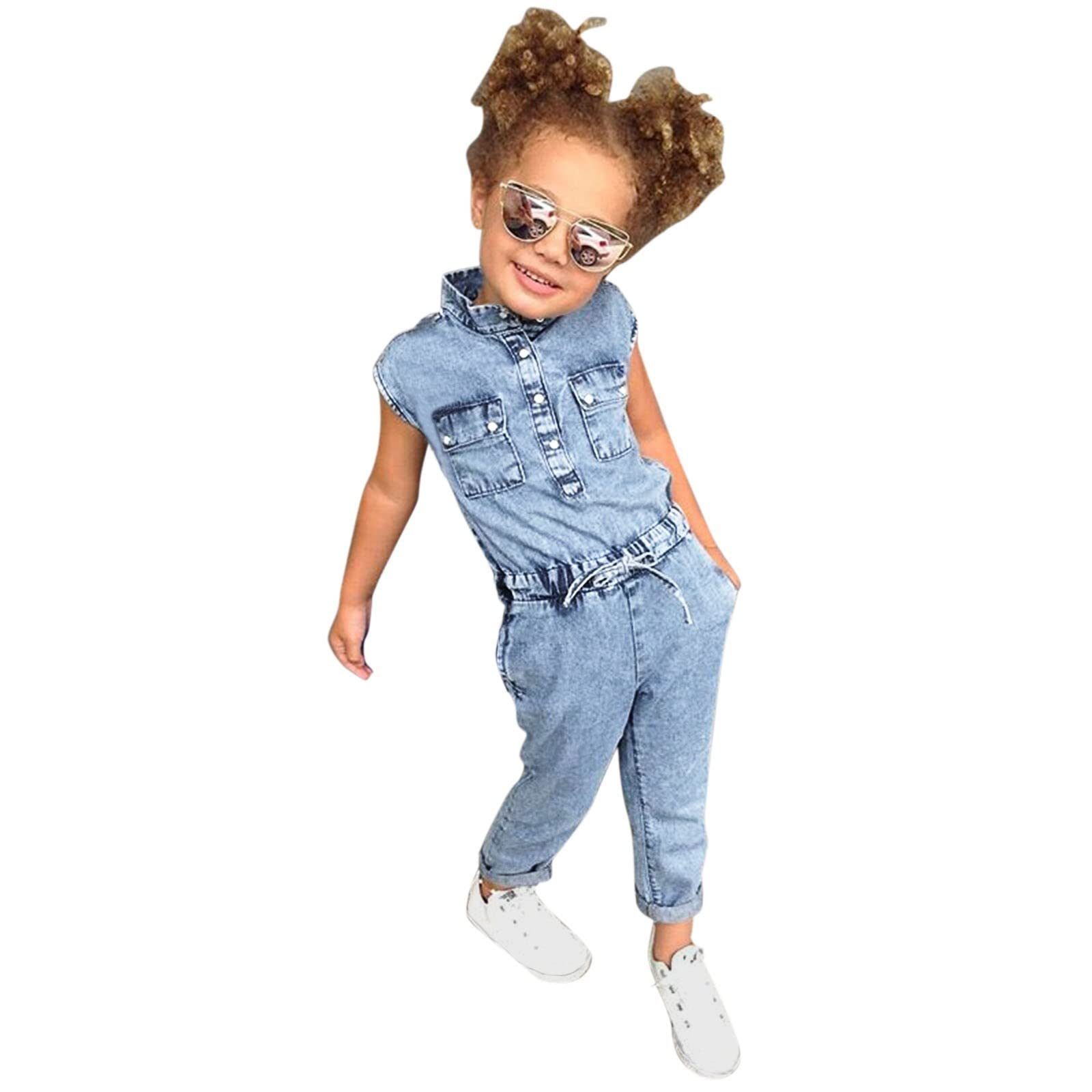 Toddler Girls Denim Jumpsuit - Sleeveless Summer Romper Overalls for Kids (1 Piece) | Perfect for Playdates, Outdoor Adventures & Casual Wear