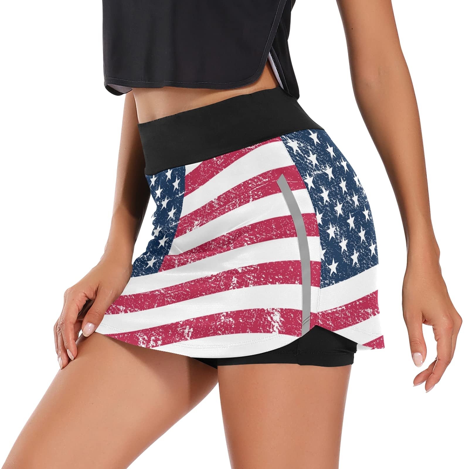 Women's Quick Dry Athletic Skorts - USA Flag Grunge for Running & Sports