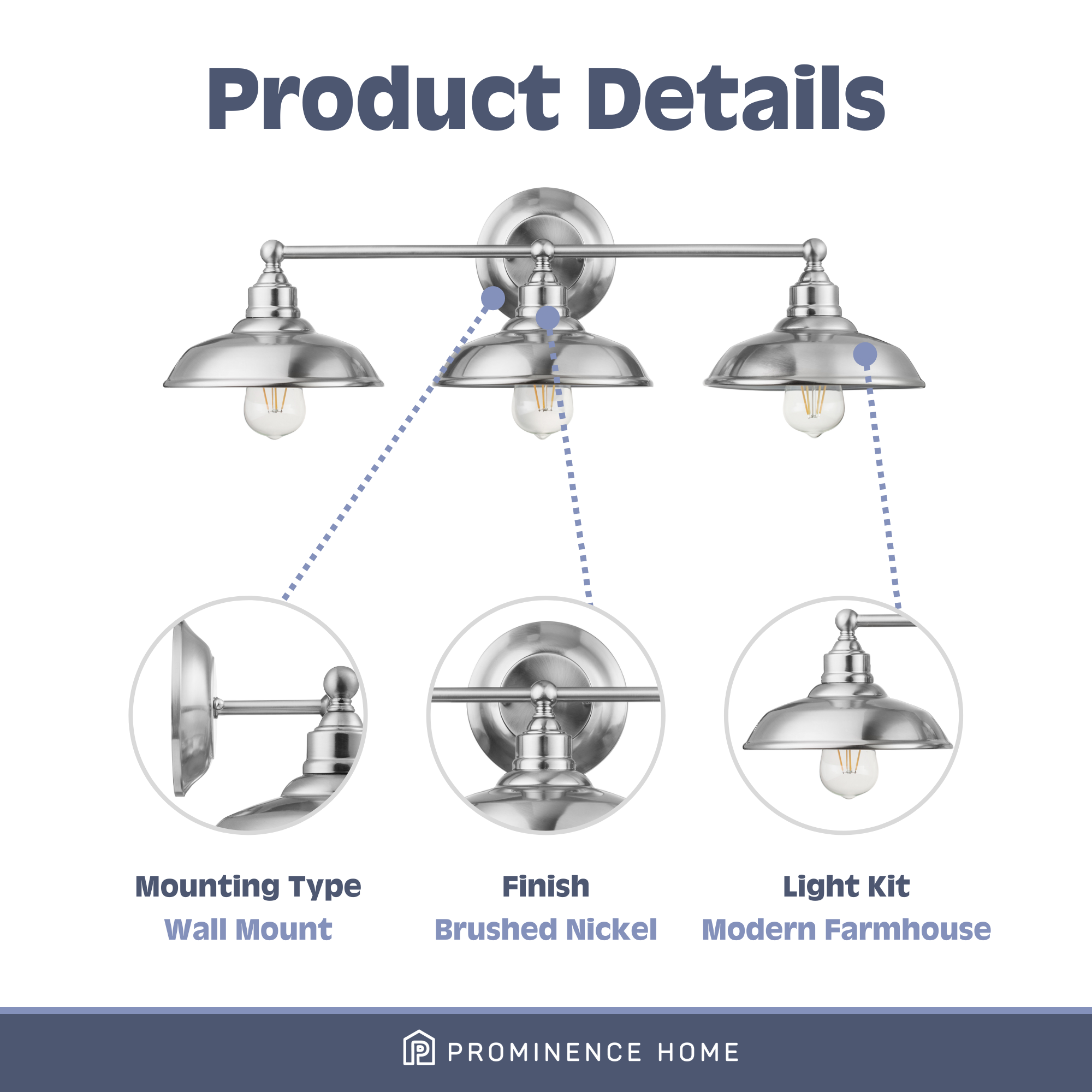 Lyndan 3-Light Vanity Light Fixture - Brushed Nickel Finish - Perfect for Bathroom, Bedroom, or Dressing Room Makeup Mirror Lighting