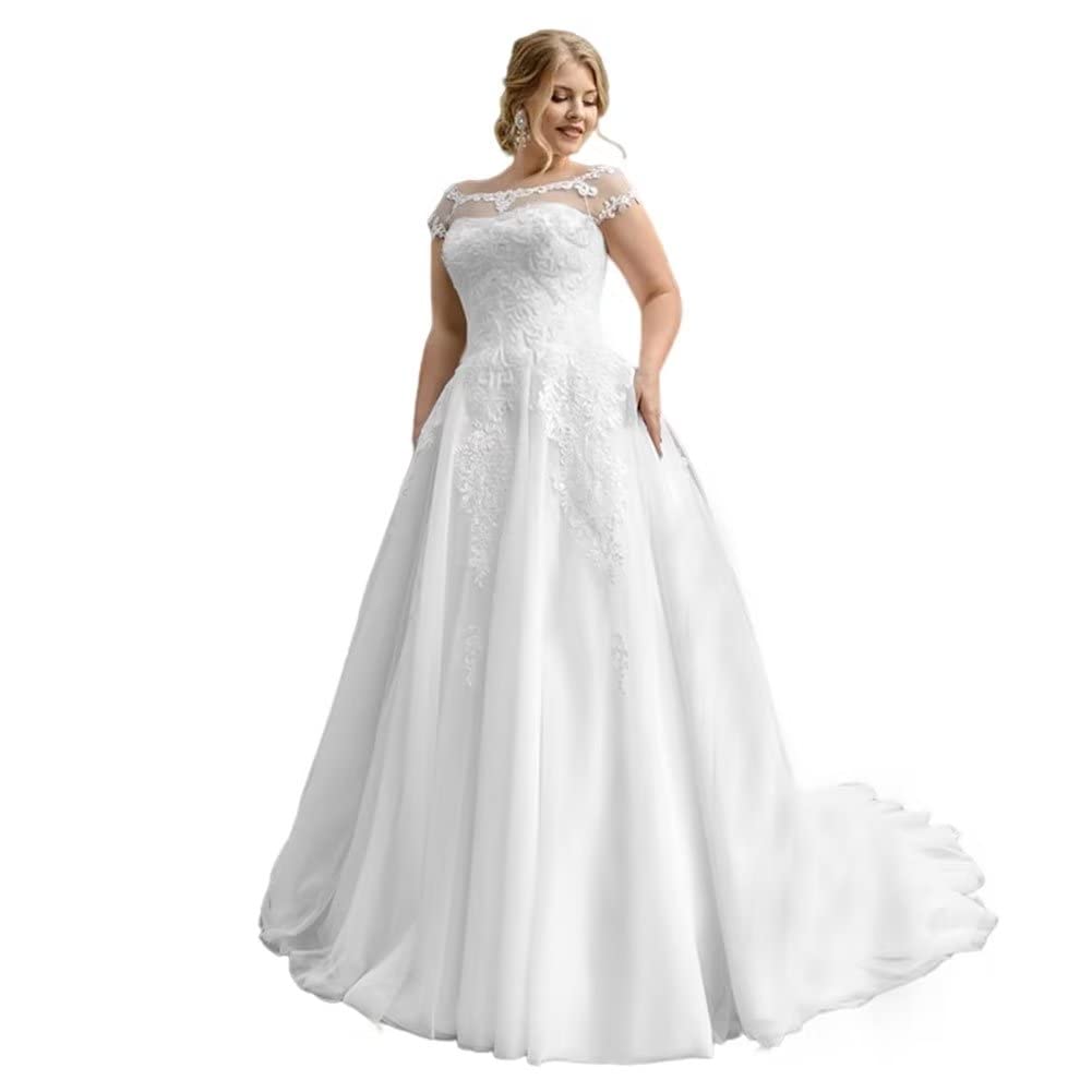 Elegant A-Line Scoop Neck Lace Wedding Dress with Sleeves - Bridal Gown for Bride - Perfect for Church, Beach and Outdoor Ceremonies
