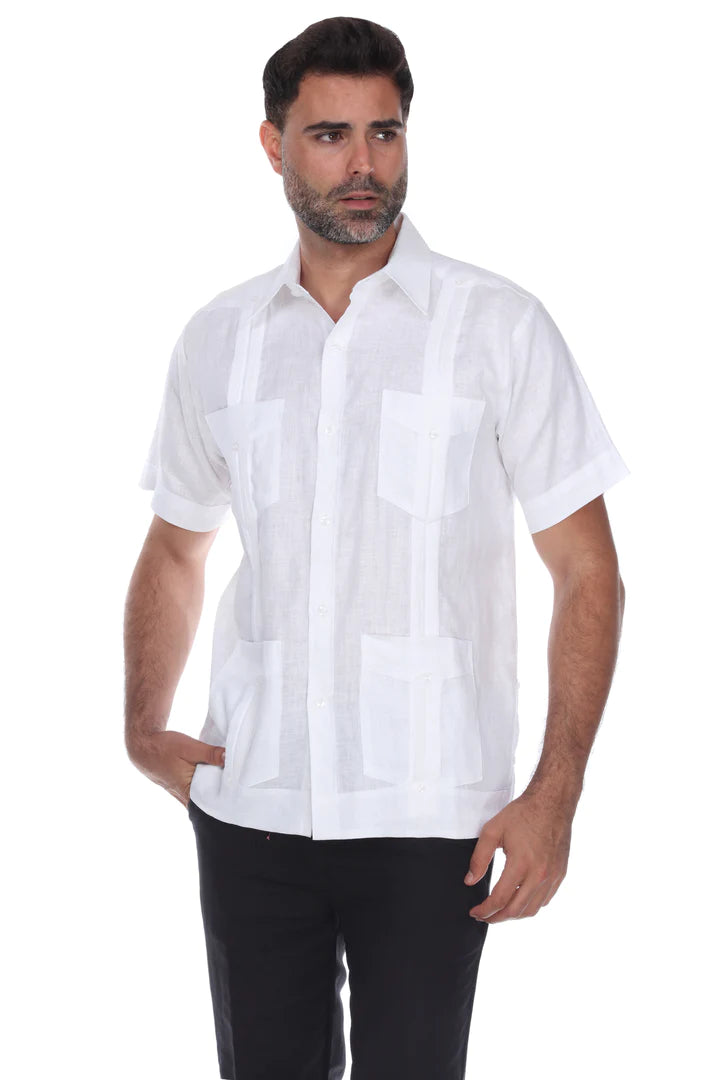 Premium Men's Guayabera Shirt - 100% Breathable Linen (Style 4678) | Summer Casual Wear, Beach Wedding & Tropical Vacation Outfit