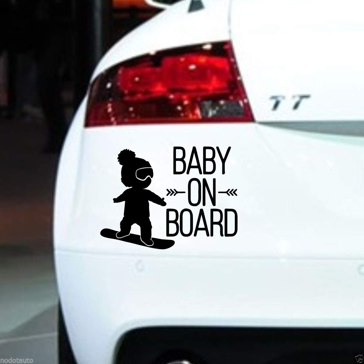 White Black Baby on Board Car Decal - BOY Snowboard Vinyl Sticker - Cool Car Window Decor L717 (Black) - Perfect for Family Cars, SUVs, and Trucks