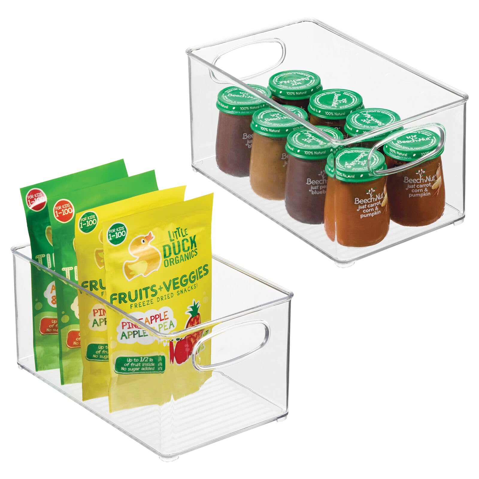 mDesign Plastic Baby Nursery and Food Organizer Bins - 2 Pack Clear Storage Bins with Handles for Closet, Cabinet, Shelves - Perfect for Baby Supplies, Canned Food & Bottles - Ideal for Nursery Organization, Pantry Storage & Home Decluttering