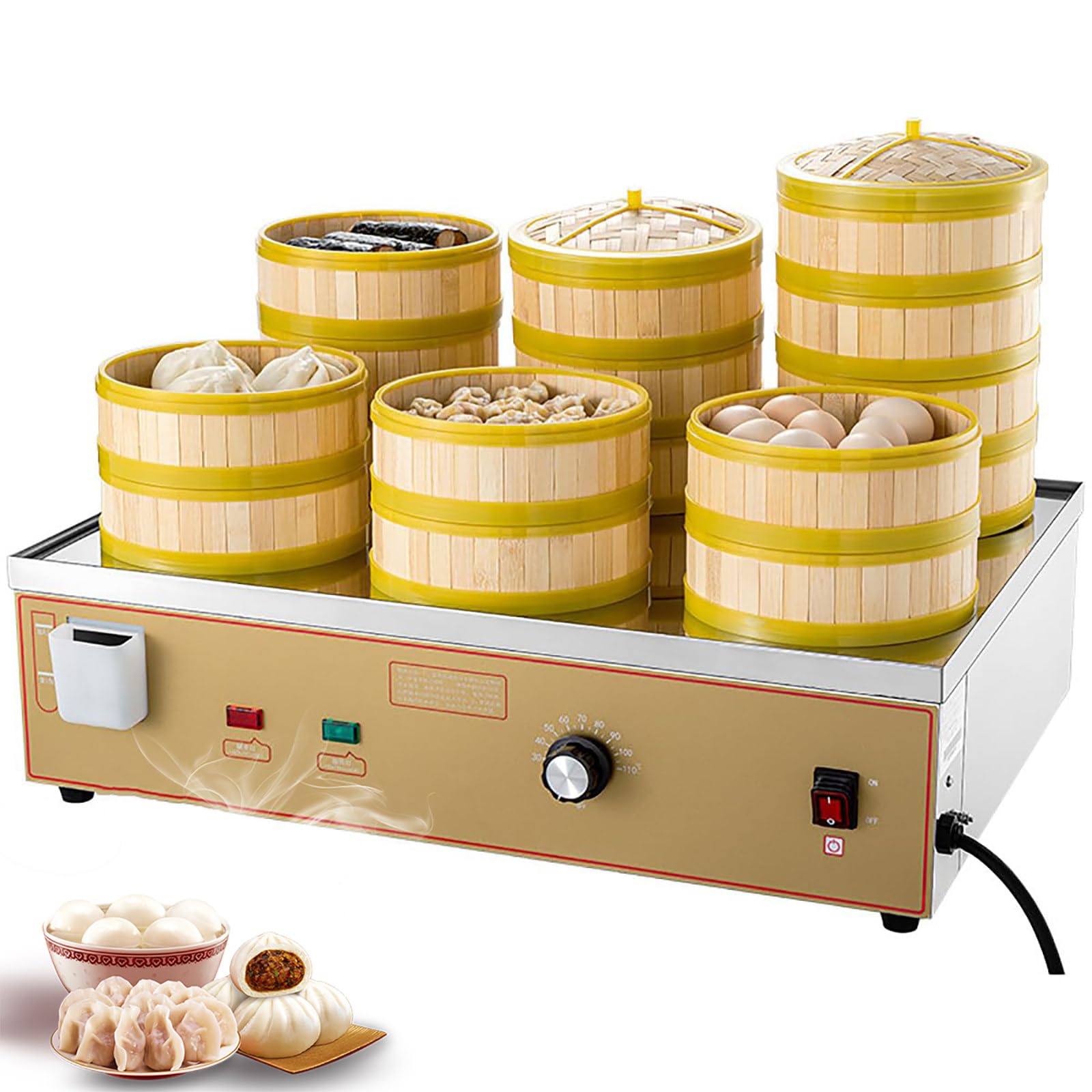 6-Hole Commercial Electric Steamed Bun Maker Machine - 30~110°C Adjustable Temperature with Independent Water Supply - Perfect for Restaurants, Bakeries & Home Kitchens