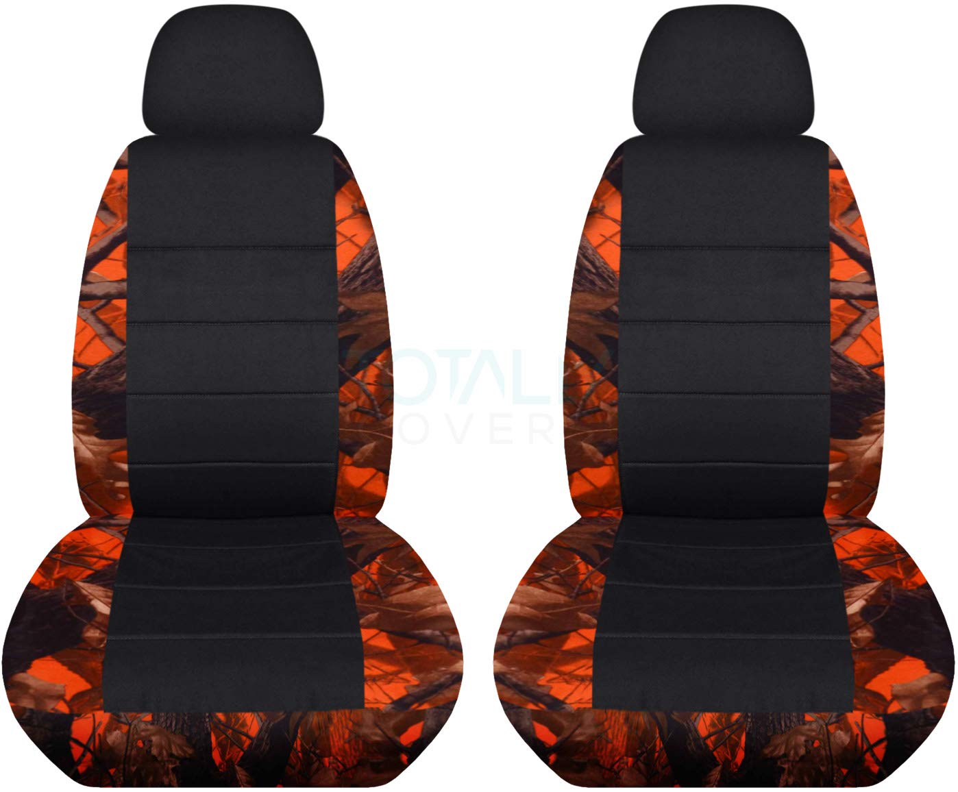 Premium Camouflage & Black Car Seat Covers with 2 Headrest Covers - Orange Tree Camo Design | Universal Fit for Cars, Trucks, Vans, SUVs & RVs | 22 Stylish Patterns | Perfect for Outdoor Adventures, Hunting & Off-Roading