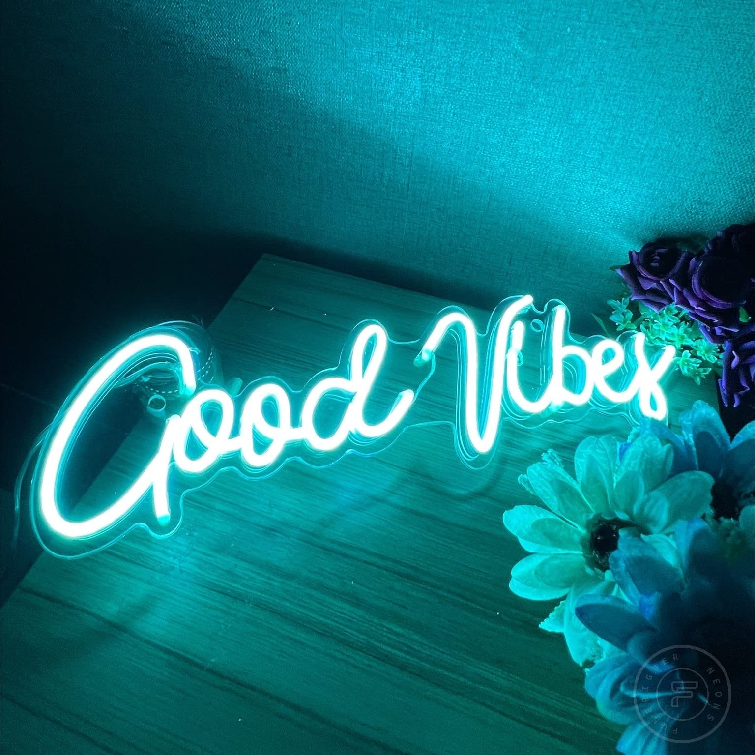 Good Vibes Neon Sign - Dimmable LED Wall Decor for Bedroom, Game Room & Parties | Ice Blue Aesthetic Lighting for Home & Bar Decor | Perfect for Wall Art, Gifts & Special Events