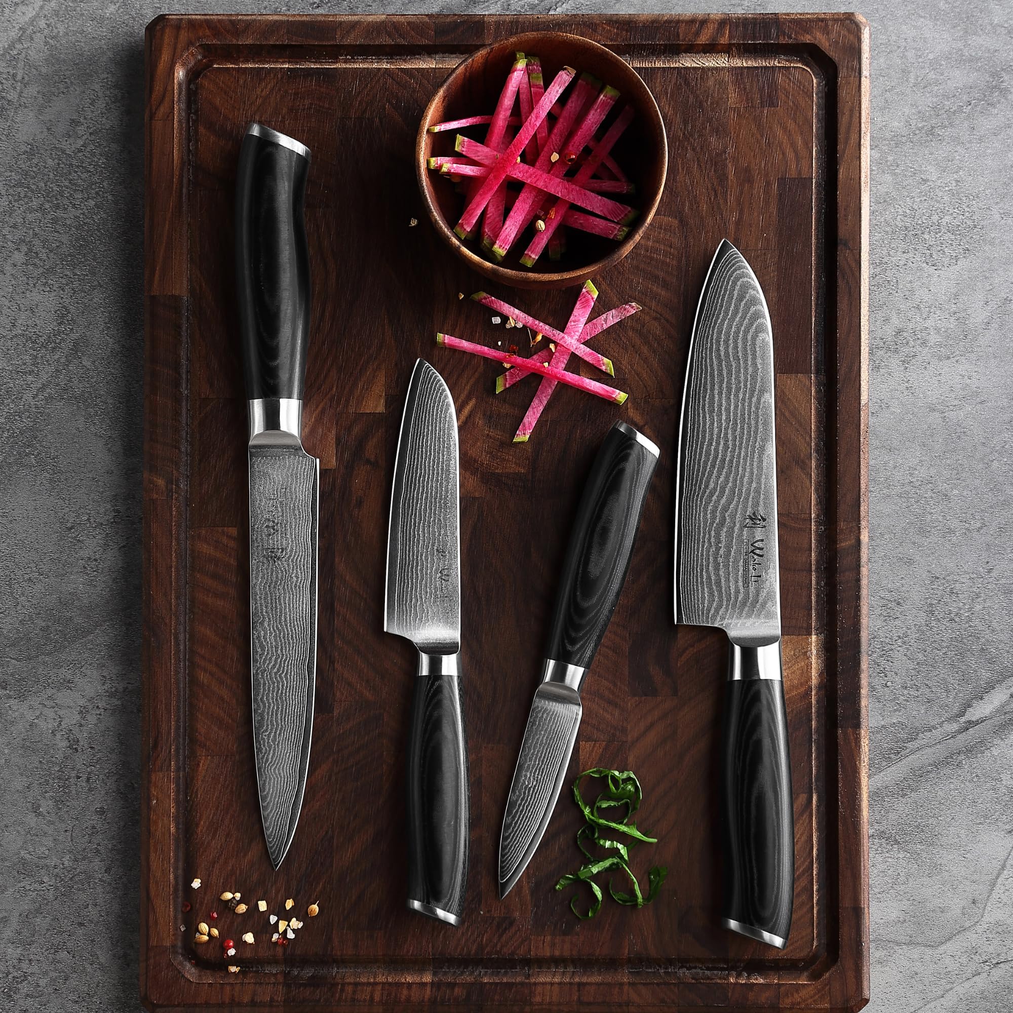 Wakoli 4-Piece Professional Damascus Kitchen Knife Set - 67-Layer Genuine Damascus Steel with VG10 Core - Ergonomic Micarta Handle Chef Knives for Precision Cutting - Perfect for Home Cooking, Professional Kitchens & Culinary Gifts