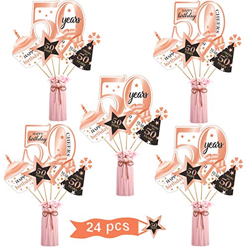 Blulu Birthday Party Decorations Set - 24pcs Table Centerpieces, Cake Toppers & Party Sticks for Women's Birthday, Anniversary, Baby Shower - Perfect for Indoor/Outdoor Celebrations & Photo Backdrops
