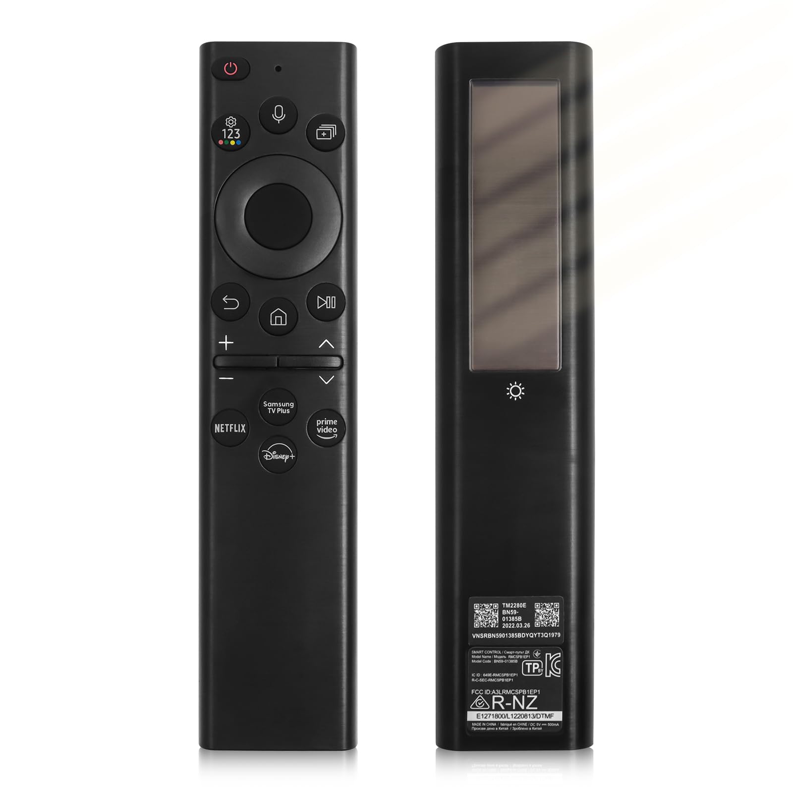 Solar-Powered Bluetooth Voice Remote for Samsung Smart TVs - BN59-01385A Replacement with Rechargeable Battery - Compatible with Frame, Neo, LED, Ultra HD TVs - Perfect for Home Entertainment & Smart TV Control