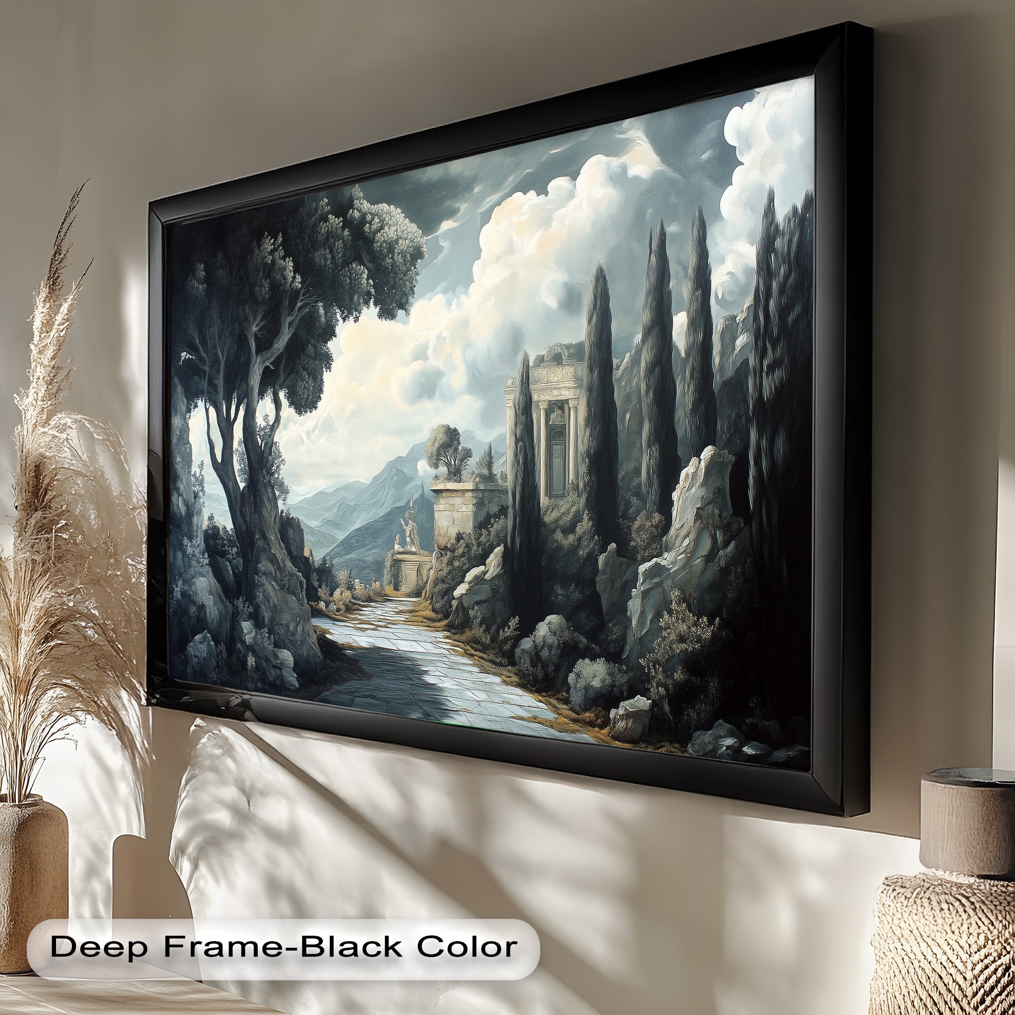 Ancient Pathway to the Temple - Hand Painted Classical Landscape Oil Canvas Art for Home Decor, Office & Living Room Wall