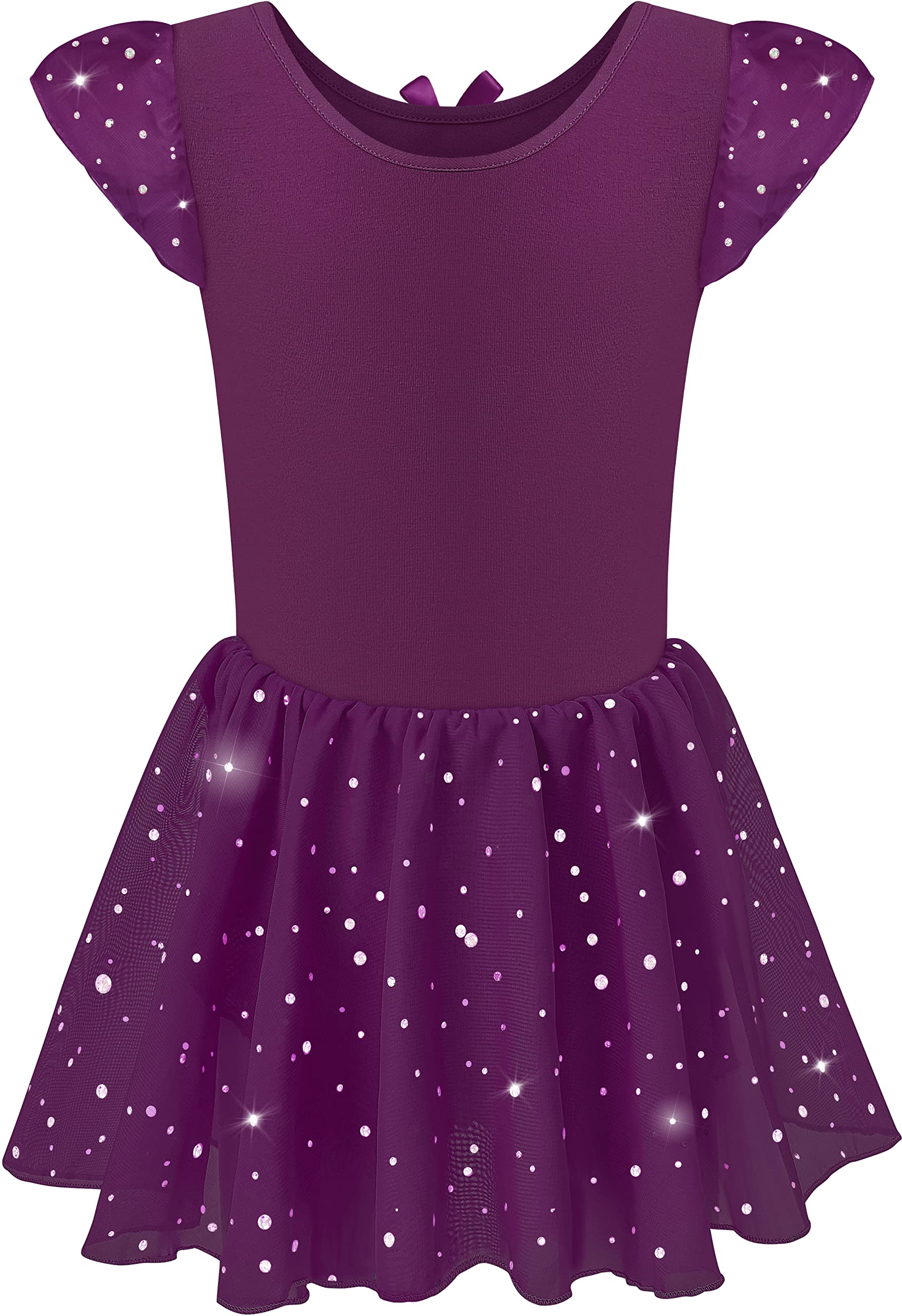 DANSHOW Girls Ballet Leotard with Glitter, Tutu Skirt & Petal Sleeves - Sparkly Dance Costume for Recitals, Performances & Ballet Practice