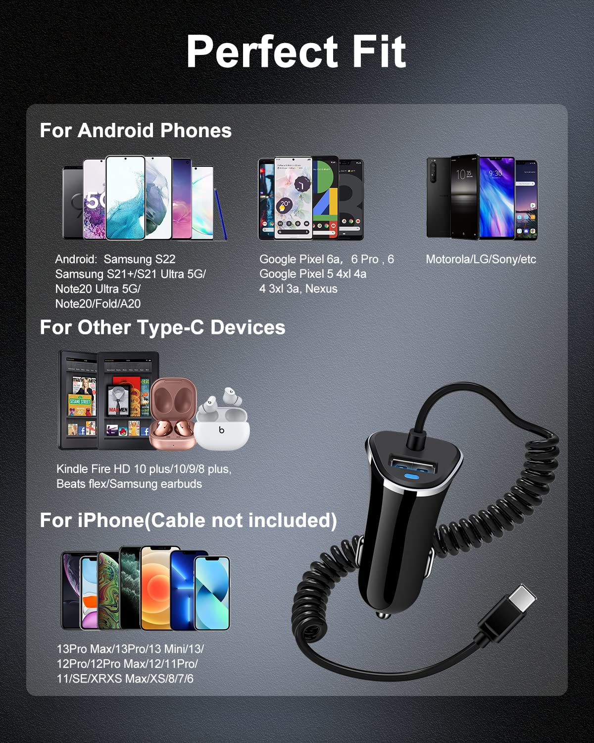 AILKIN Fast USB C Car Charger for Samsung Galaxy S24 Ultra/A55/A15/Z Fold/Flip 6 & iPhone 16 Pro/16 Pro Max/15 Plus - Dual Port Cigarette Lighter Adapter with Quick Charge - Perfect for Road Trips & Daily Commuting