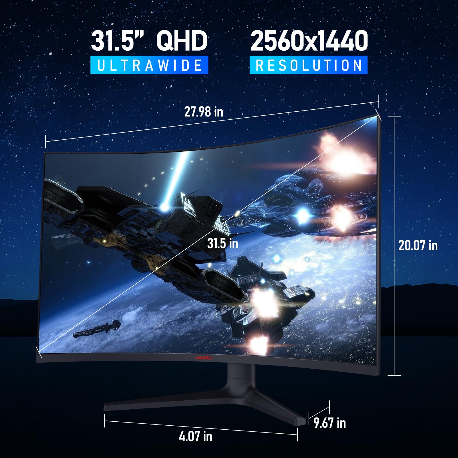 KOORUI 32 Inch Curved Gaming Monitor - QHD 2560x1440 2K 170Hz 144Hz 1500R Curvature 1ms HDR10 Adaptive Sync Tilt Adjustable DisplayPort HDMI - Perfect for Esports, FPS Games & Home Office (Black, 32E6QC)