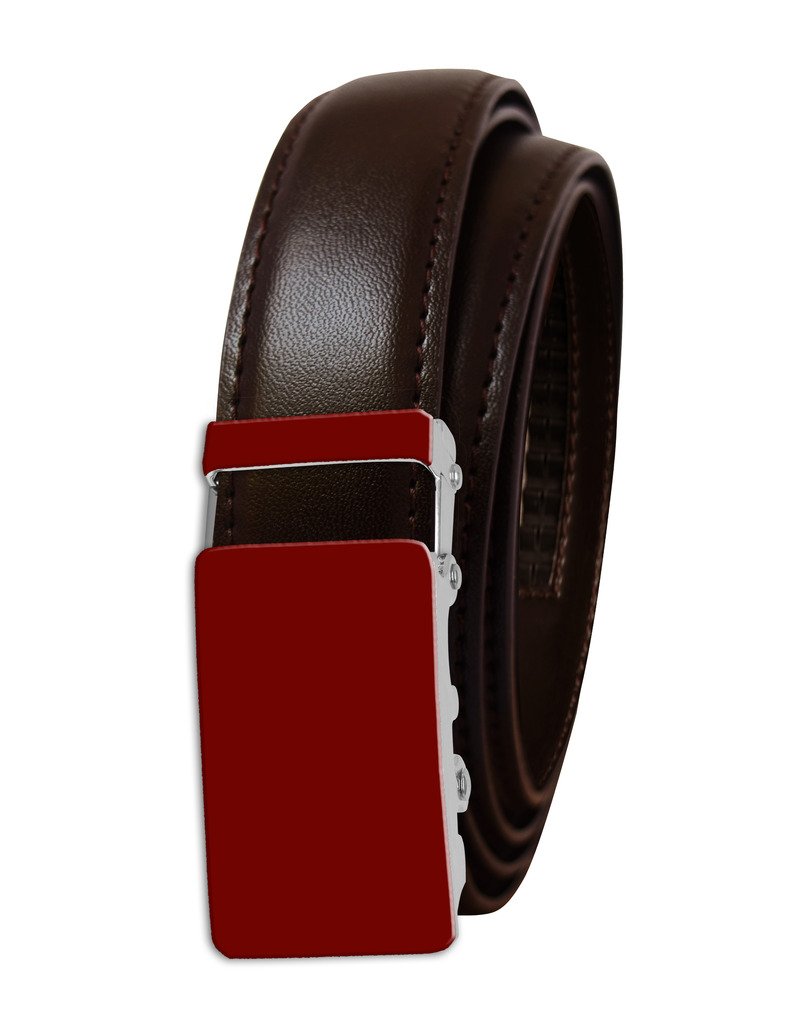 Magnolia Ruby Red Buckle - Genuine Leather Adjustable Belt for Women, Brown/Small, Perfect for Casual Outfits, Office Wear & Jeans