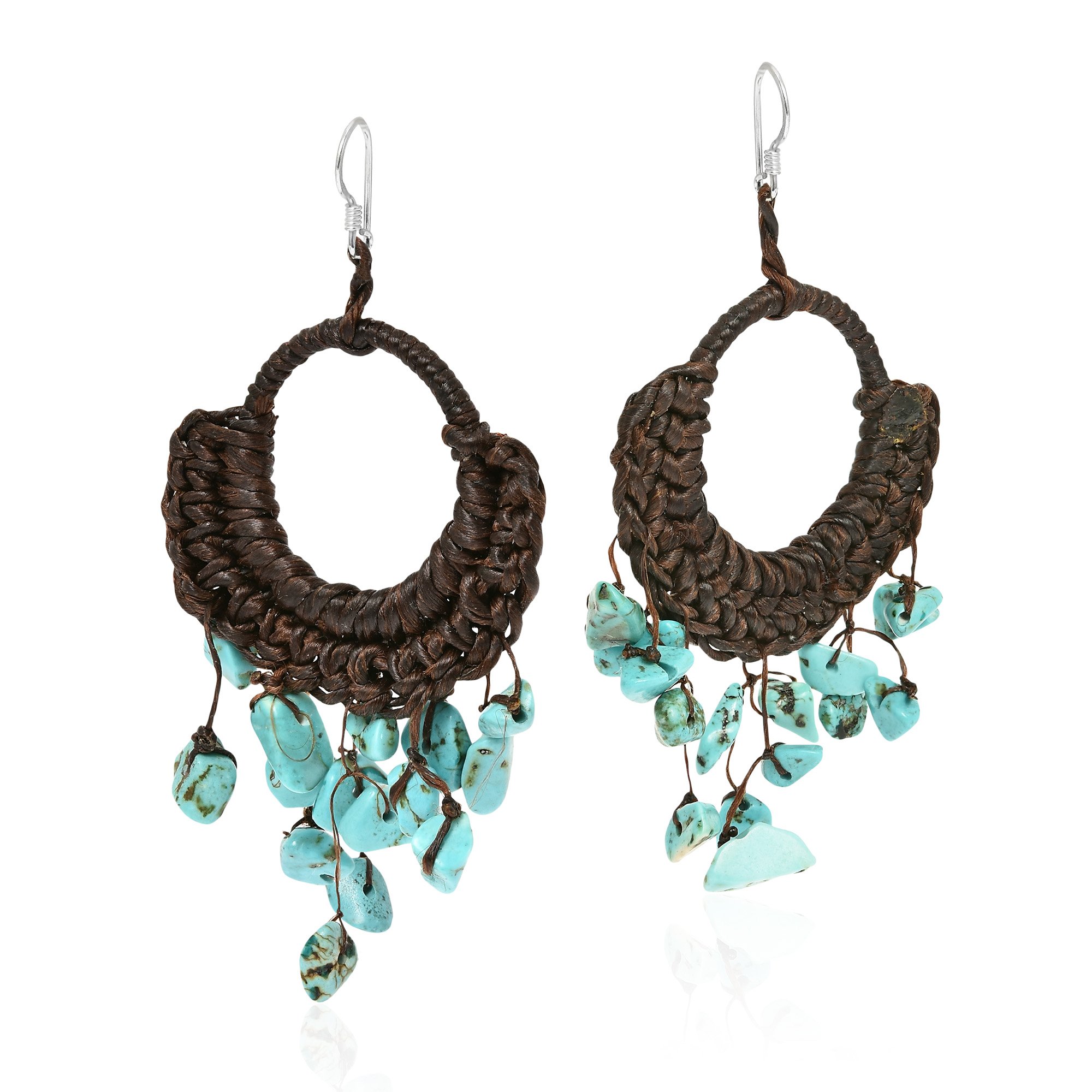 AeraVida Handmade .925 Sterling Silver Hoop Dangle Earrings with Simulated Turquoise - Elegant Chandelier Style Jewelry for Women | Perfect for Parties, Weddings & Special Occasions