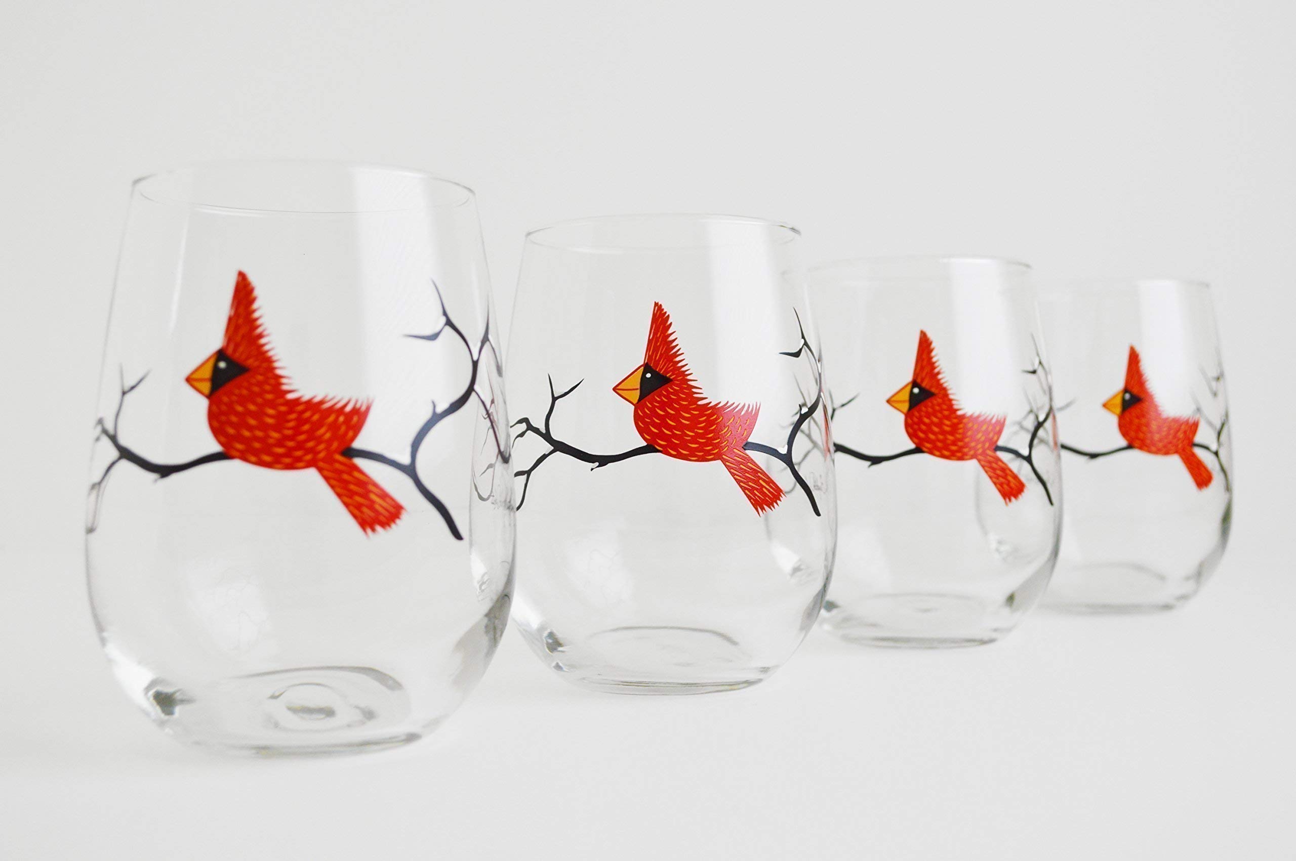 Premium Cardinal Stemless Wine Glasses - Set of 2 Elegant Christmas-Themed Glassware for Holiday Parties, Gifts & Festive Celebrations
