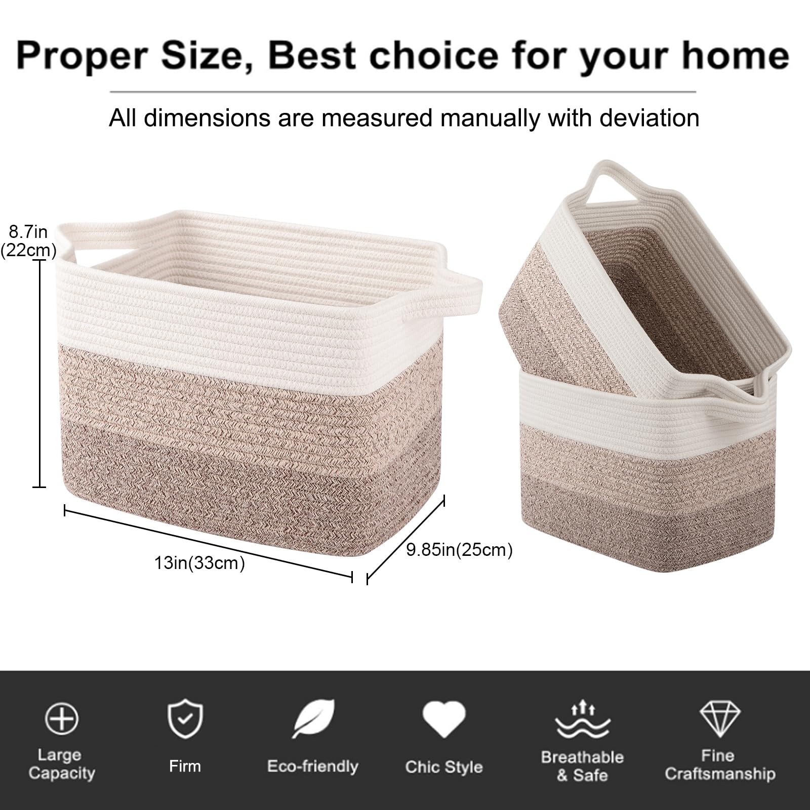 OIAHOMY 3-Pack Woven Cotton Rope Storage Baskets - Gradient Yellow, Multi-Purpose Organizer for Toys, Towels, Bathroom & Home Decor | Perfect for Nursery, Laundry Room & Closet Organization