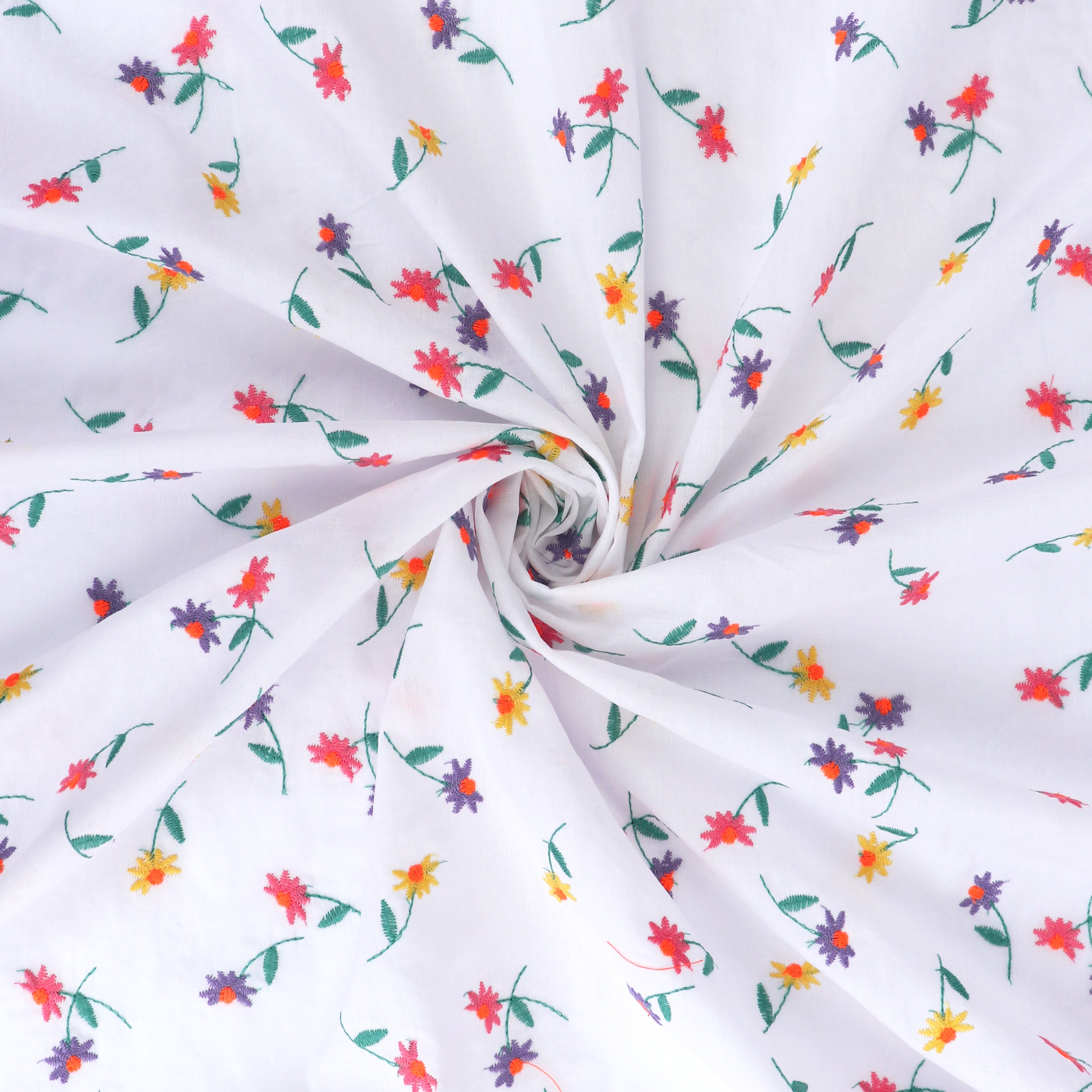 Embroidered Cotton Voile Neon Posy - Lightweight Breathable Fabric for Summer Dresses, Blouses & DIY Crafts