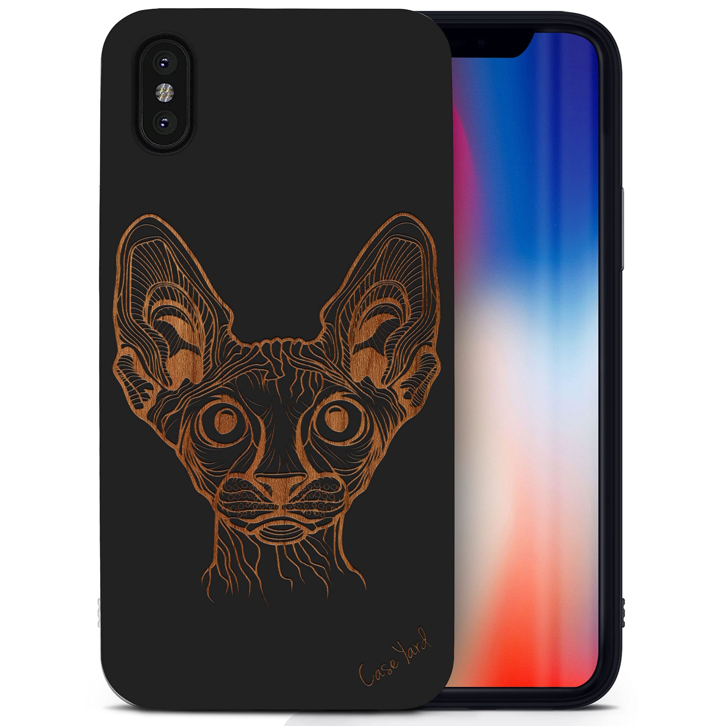 Wooden iPhone X Case - Laser Engraved Bobcat Design in Black | Slim Protective Shockproof Wood Phone Cover for Men & Women | Perfect for Outdoor Adventures & Daily Use