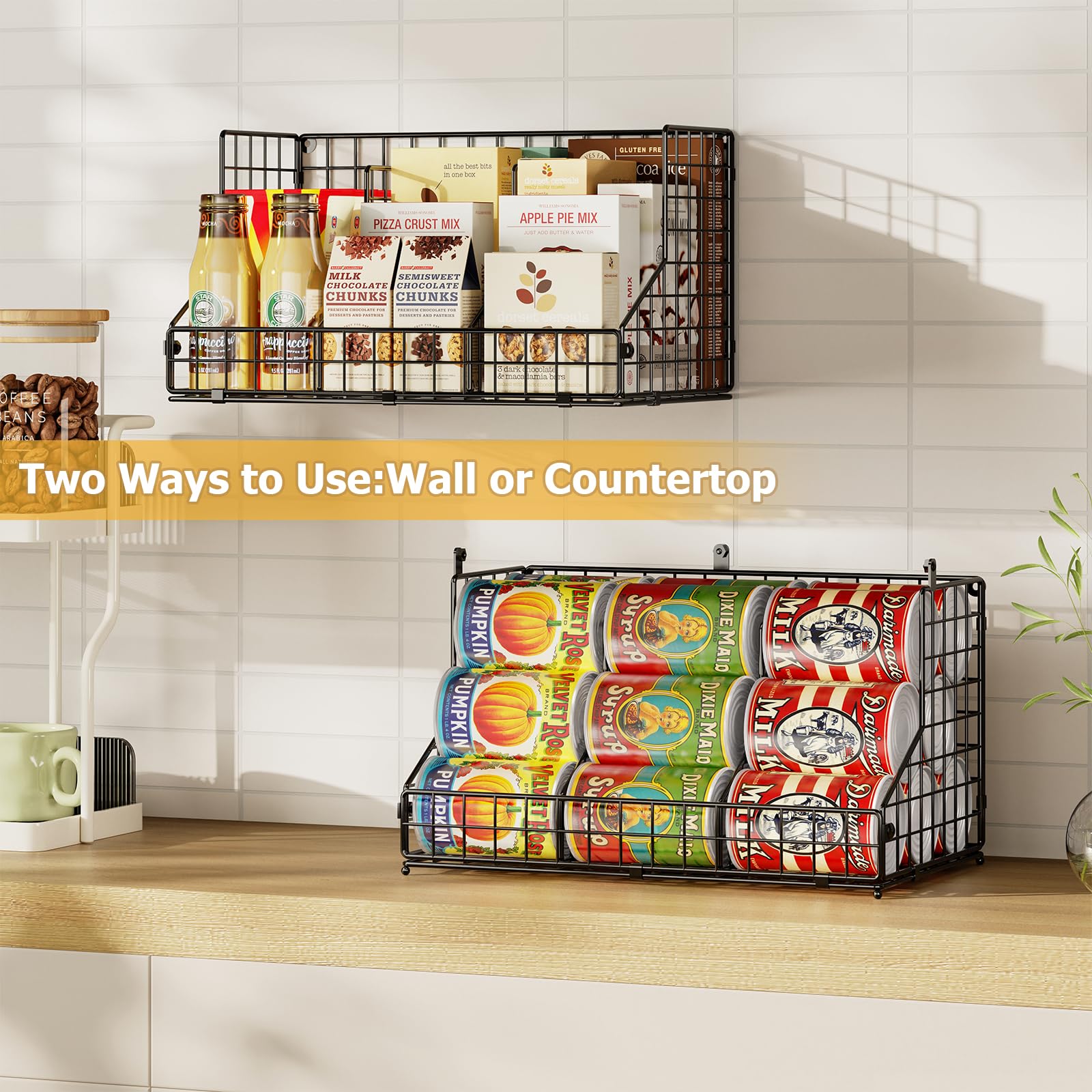 2-Tier Stackable Can Organizer for Pantry & Fridge - Adjustable Dividers Holds 42 Cans - Space-Saving Soda Can Storage Rack for Countertop, Kitchen & Refrigerator (2-Pack) - Perfect for Organizing Canned Goods, Beverages & Groceries in Home or Office