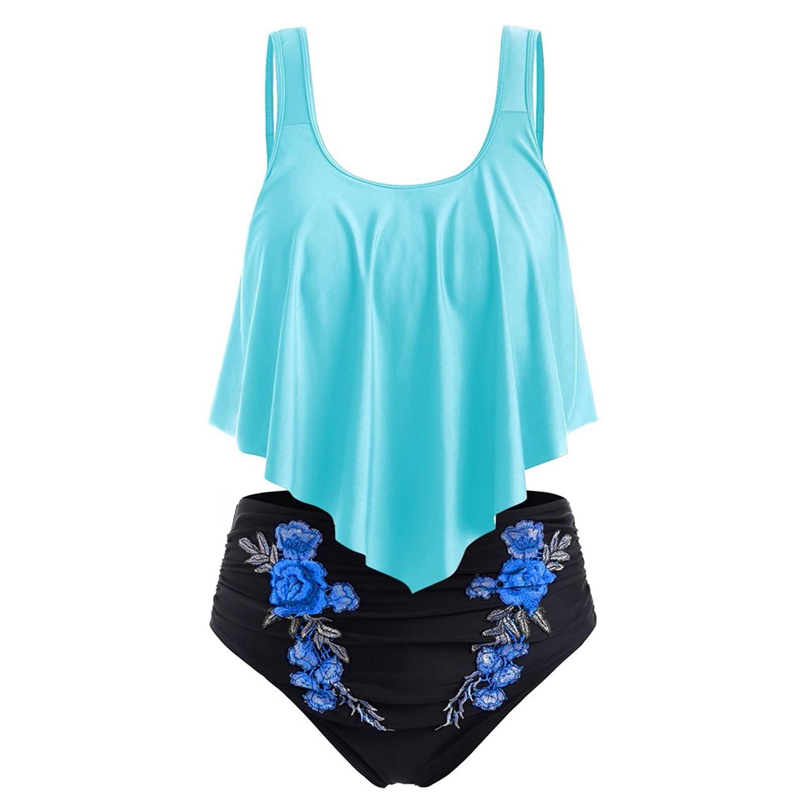 Women's Two Piece Tankini Swimsuits with Ruffled Flounce Top & High Waisted Tummy Control Bottom - Perfect for Beach Vacations, Pool Parties and Summer Getaways