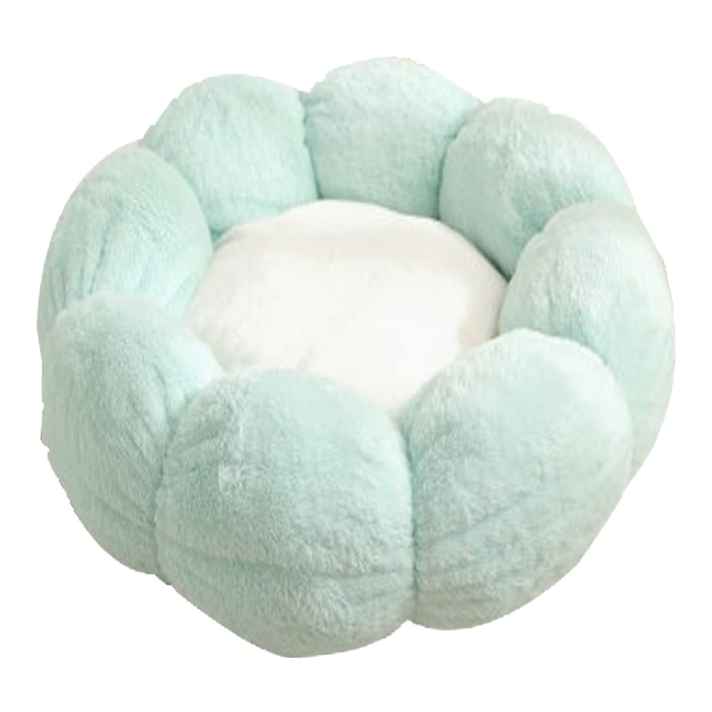 Cozy Plush Donut Pet Bed for Cats & Dogs - Warm Calming Anti-Anxiety Dog Bed & Flower Shape Cat Cushion in Green & White | Perfect for Anxiety Relief, Winter Warmth & Cozy Napping Spots