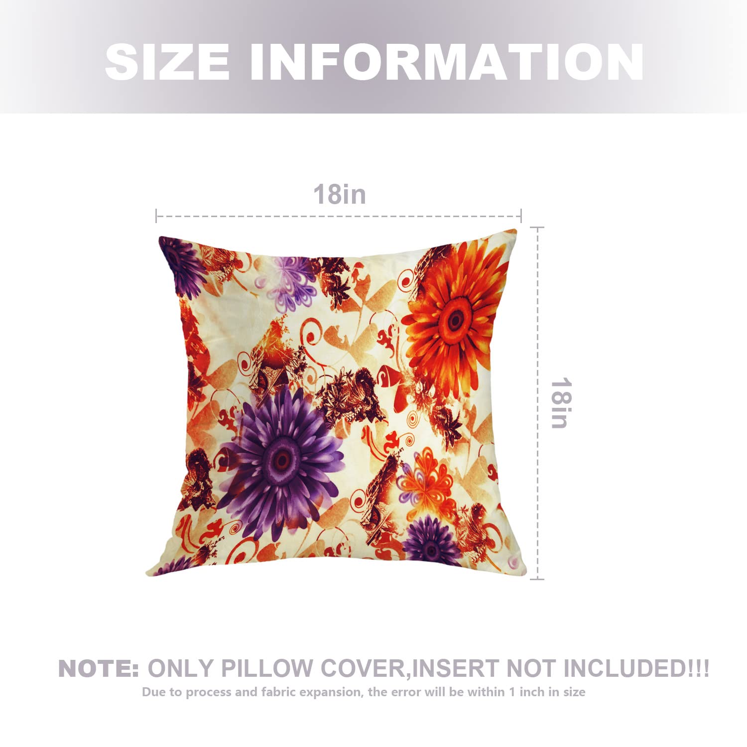 Paisley Floral Seamless Decorative Pillow Covers 18x18 Inch - Cotton Square Cushion Cases with Beautiful Flower Art Pattern for Sofa, Bed, Living Room & Home Decor