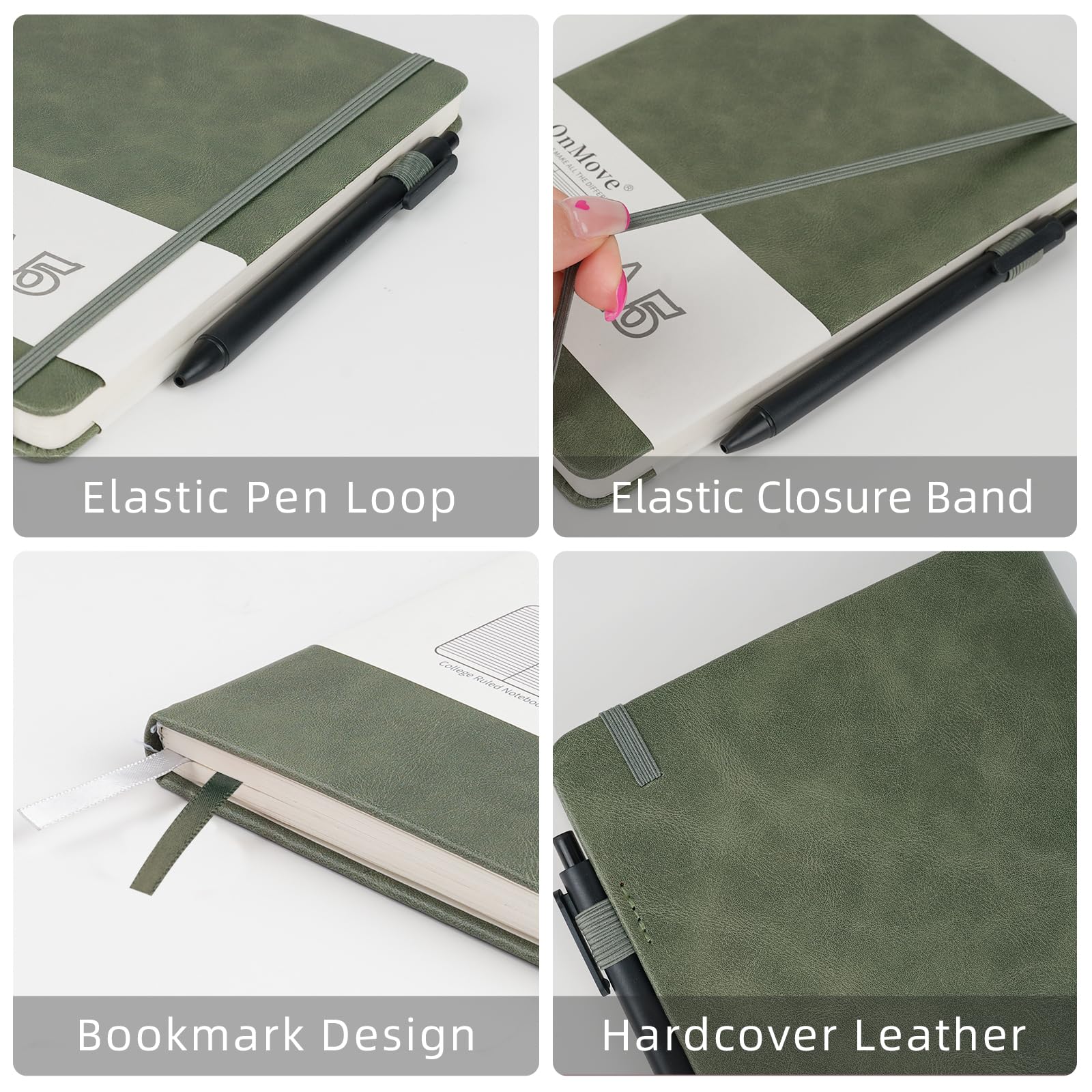 24-Pack Bulk A5 Leather Hardcover Notebooks & Journals for Women & Men - 160 Pages, 100 GSM Thick Paper, Pen Holder - Perfect for Work, School, Office & Daily Writing (Lined, Green)
