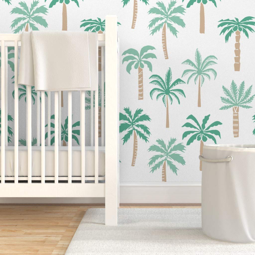 Peel & Stick Wallpaper Swatch - Tropical Aqua Palm Tree Design, Summer Beach Ocean Island Jungle Theme, Custom Removable Wallpaper by Spoonflower | Perfect for Nursery, Bathroom, and Home Decor