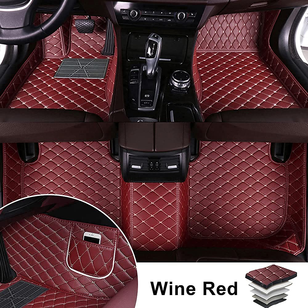 Premium All-Weather Car Floor Mats for Ford Crown Victoria Police (2005-2012) - Full Set with Storage Pockets, Luxury Leather Trim & 360° Protection in Wine Red - Perfect for Daily Commute, Road Trips & Professional Use