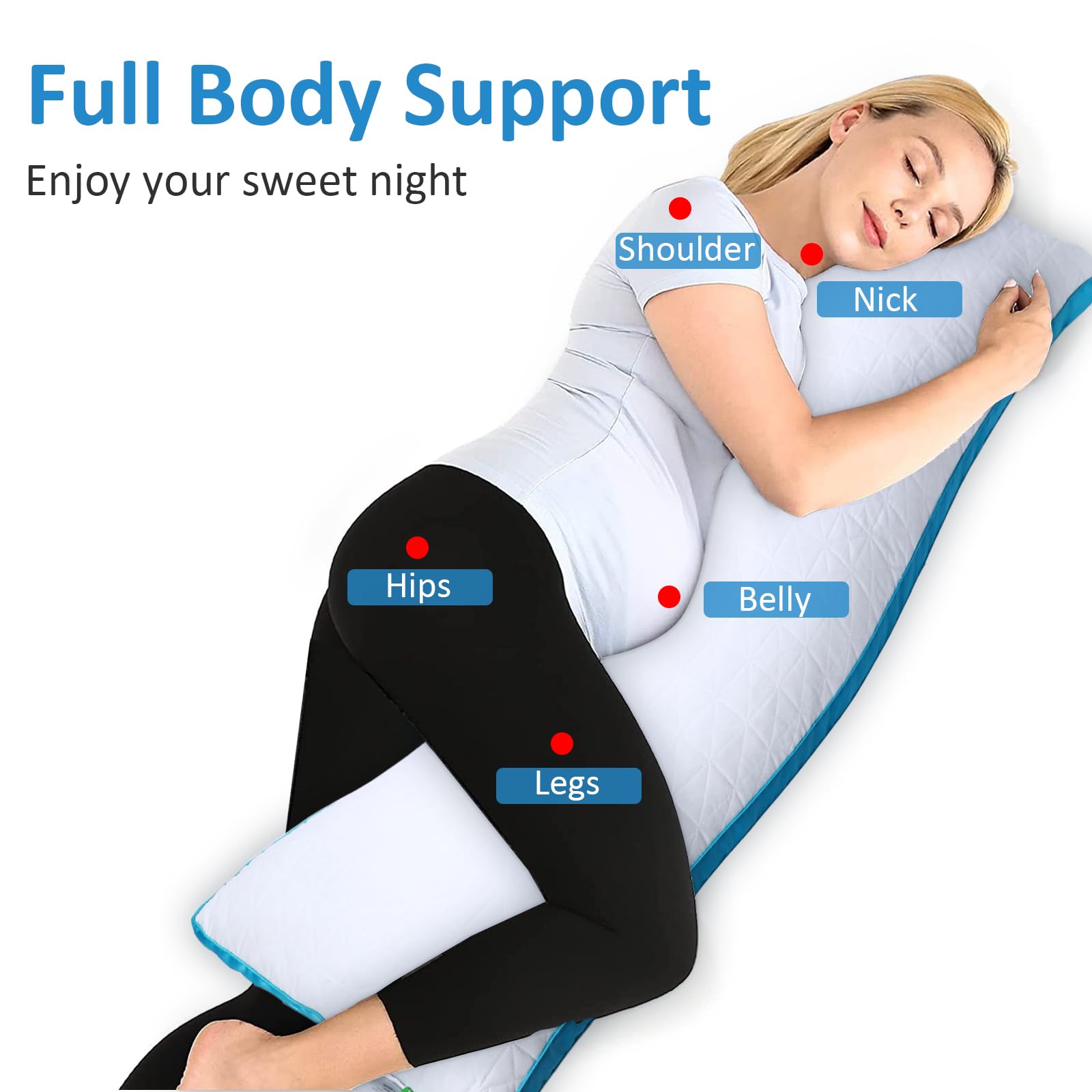 Memory Foam Body Pillow for Adults - Extra Long Support Pillow for Side, Back & Stomach Sleepers | Pregnancy Comfort Pillow | Perfect for Bed, Couch & Travel Use