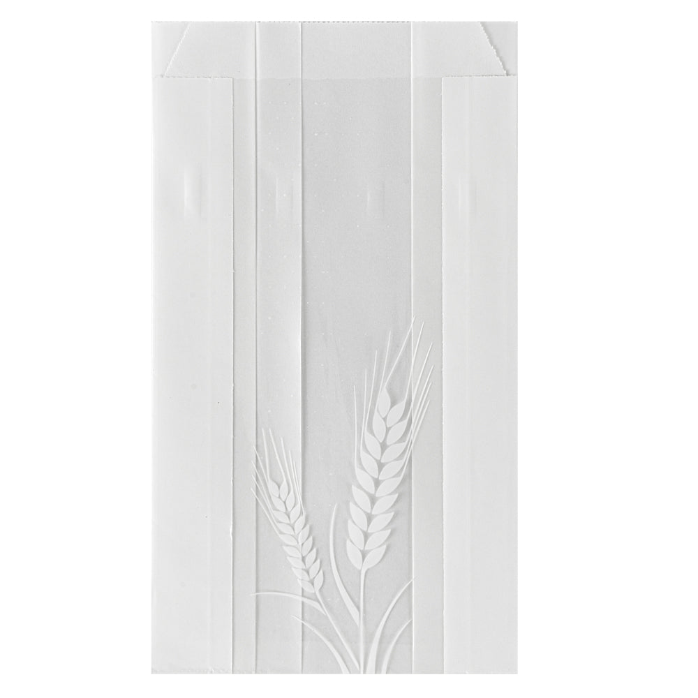 White Paper Bread Bags - Micro Perforated, Greaseproof, Wheat Pattern (4.75