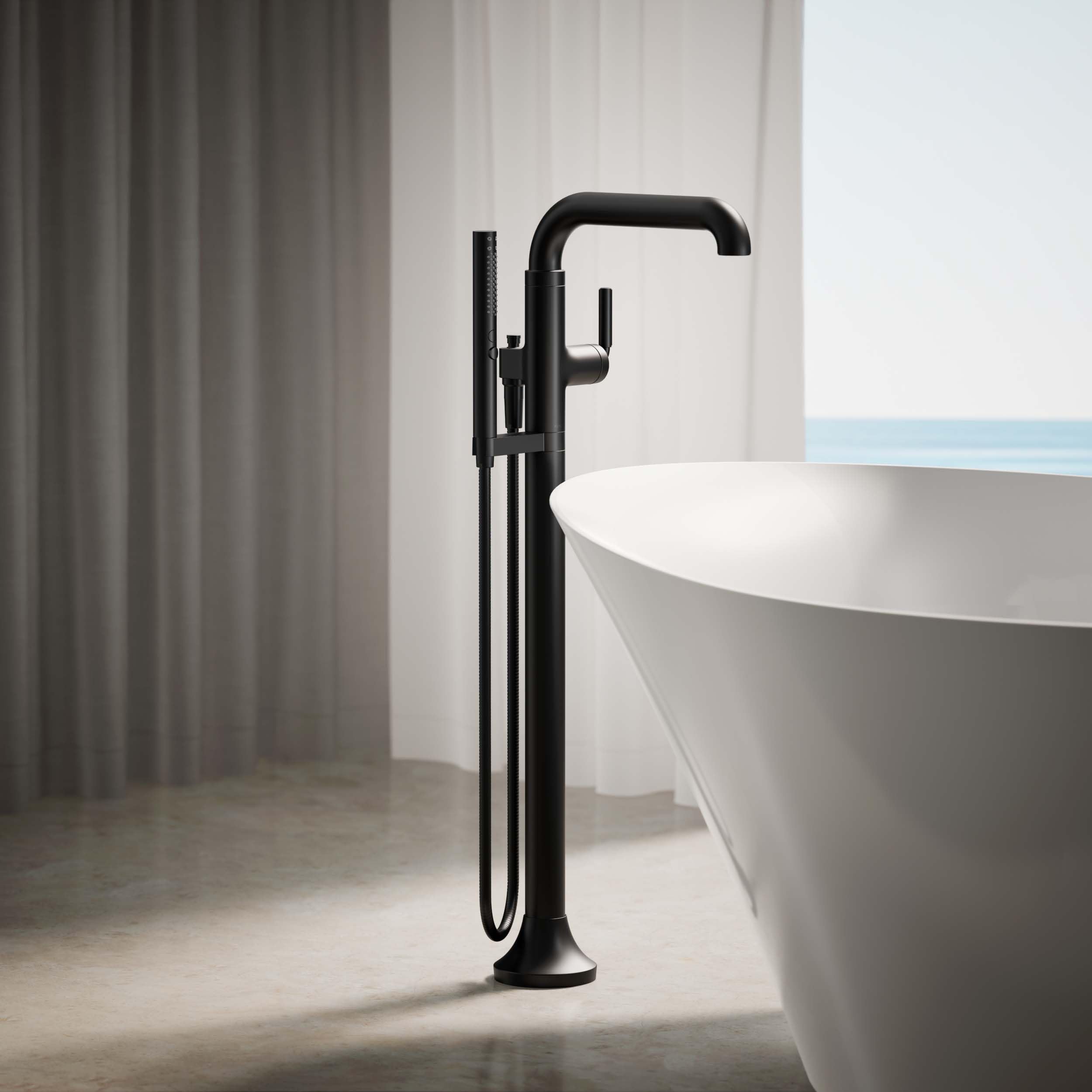 KOHLER TONE® Freestanding Bathroom Faucet Trim - Modern Matte Black Bathroom Sink Faucet for Vanity, Vessel Sink & Freestanding Tubs - Perfect for Bathroom Renovation & Luxury Spa Experience