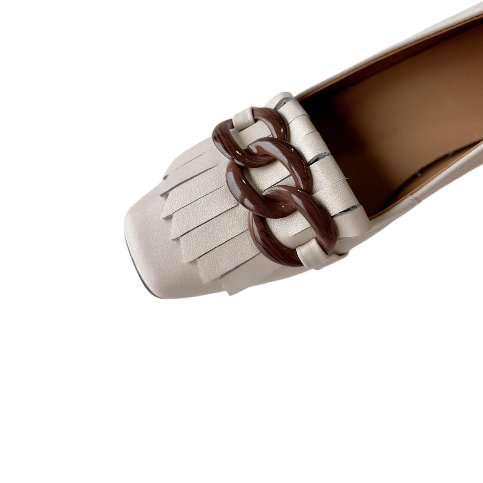 TinaCus Women's Genuine Leather Retro Loafers - Square Toe Handmade Tassel Shoes with Chain & Chunky Heel | Comfortable Casual & Office Wear for Women