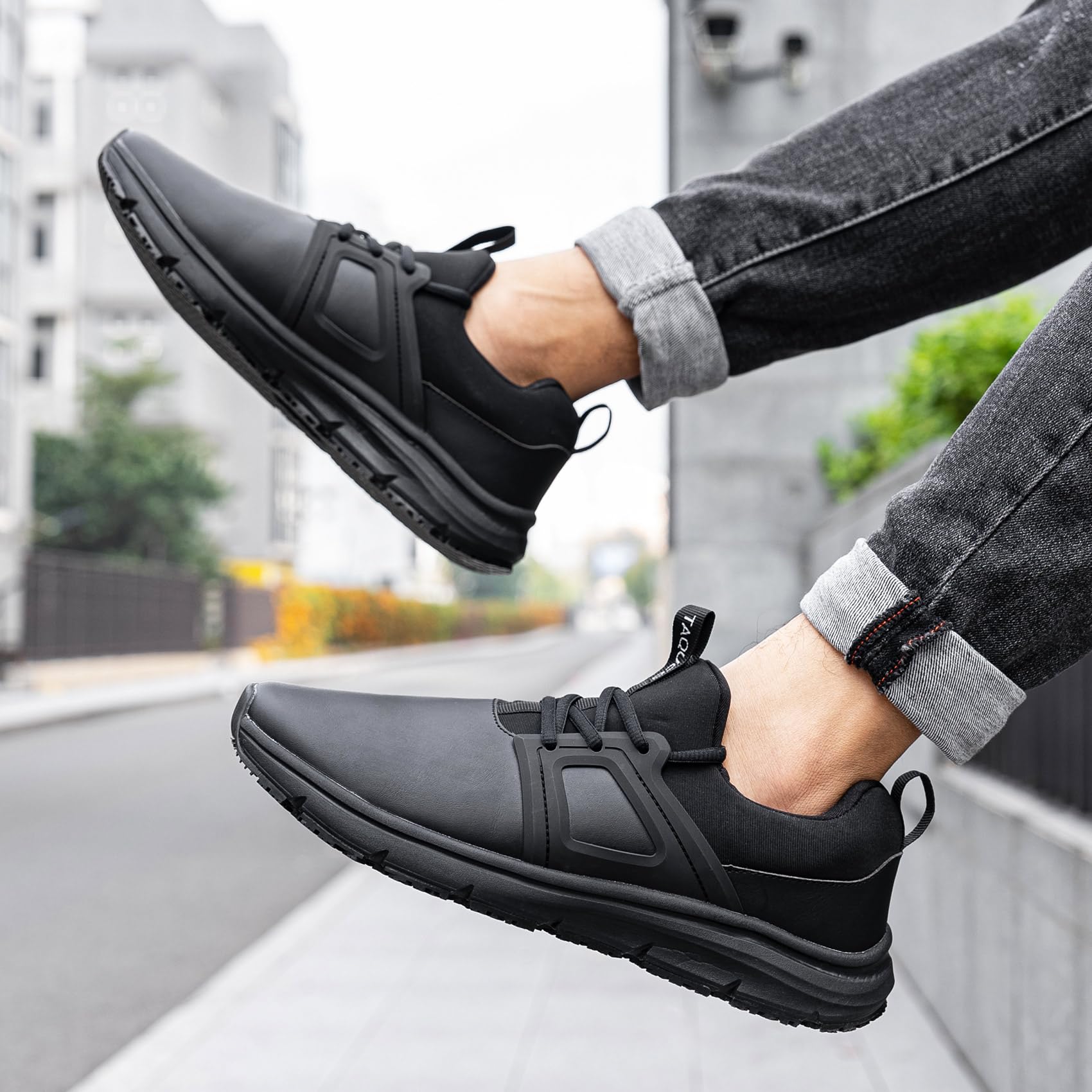 **Non-Slip Slip-On Work Shoes for Men - Waterproof Chef & Kitchen Sneakers - Comfortable Slip-Resistant Restaurant Footwear - Ideal for Cooking, Food Service & Industrial Work - Black**