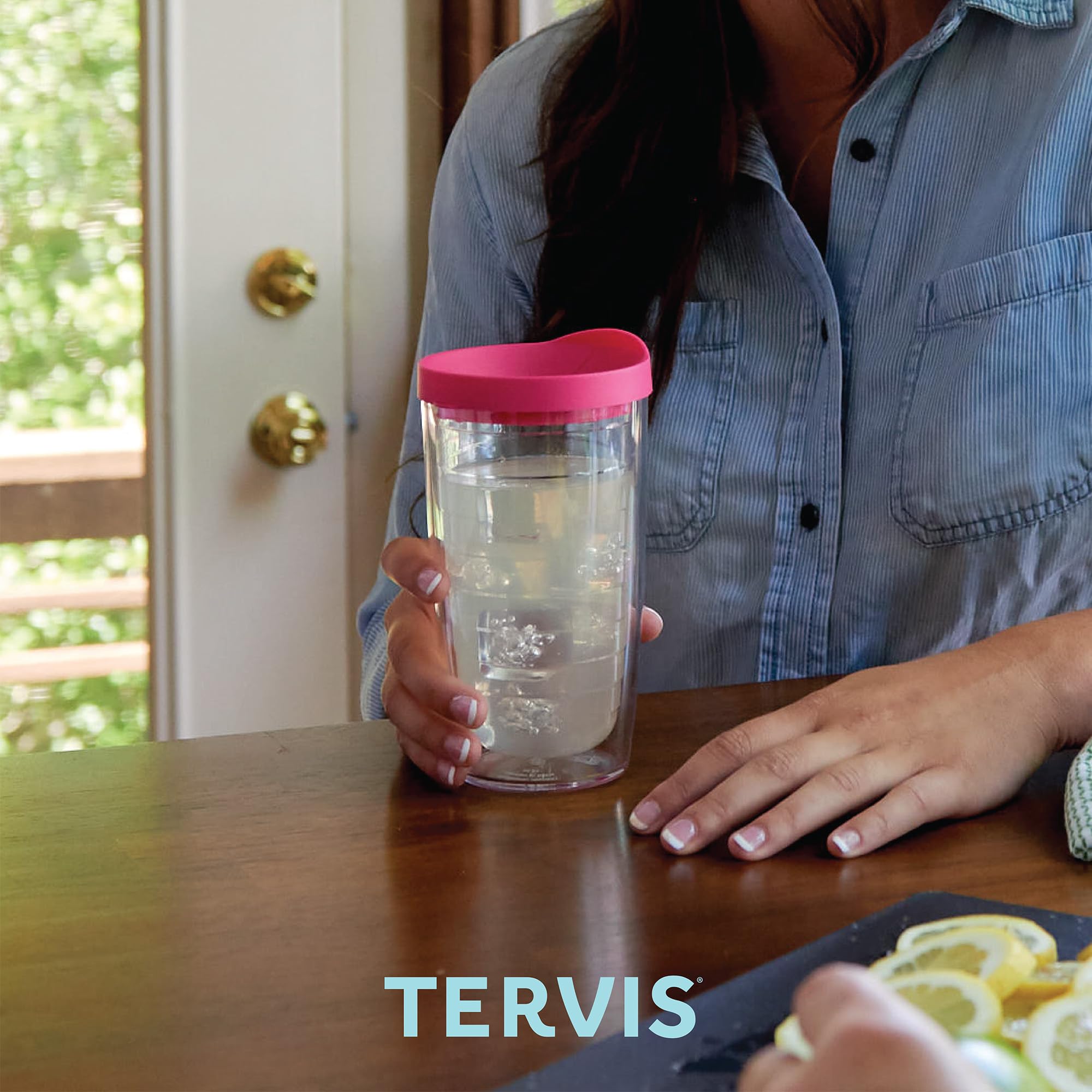 Tervis Live to Dance 16oz Insulated Tumbler with Emblem & Fuchsia Lid - BPA-Free Clear Travel Mug for Coffee, Tea & Cold Drinks - Perfect for Dancers, Gym, Office & Outdoor Activities