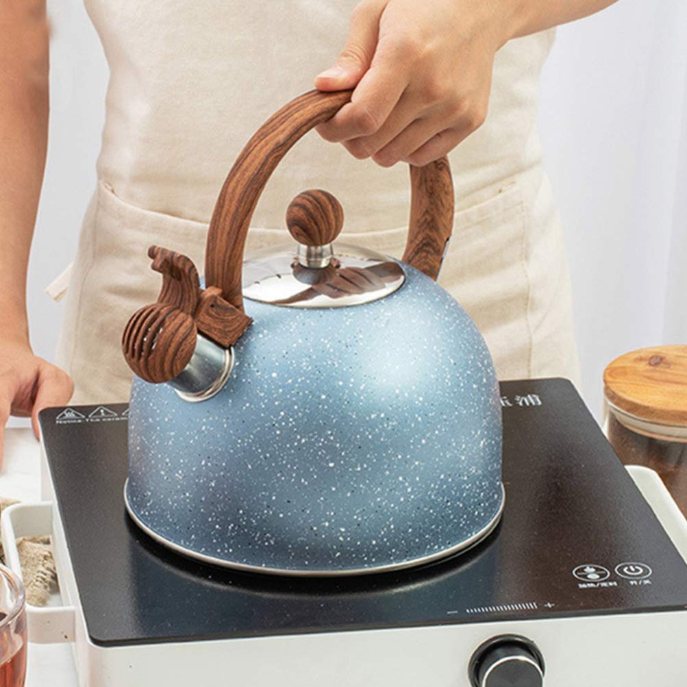 NUOBESTY 1pc Stainless Steel Whistling Tea Kettle - Large Capacity Flat Bottom Teakettle for Home, Stovetop & Camping - Perfect for Boiling Water, Making Tea & Coffee