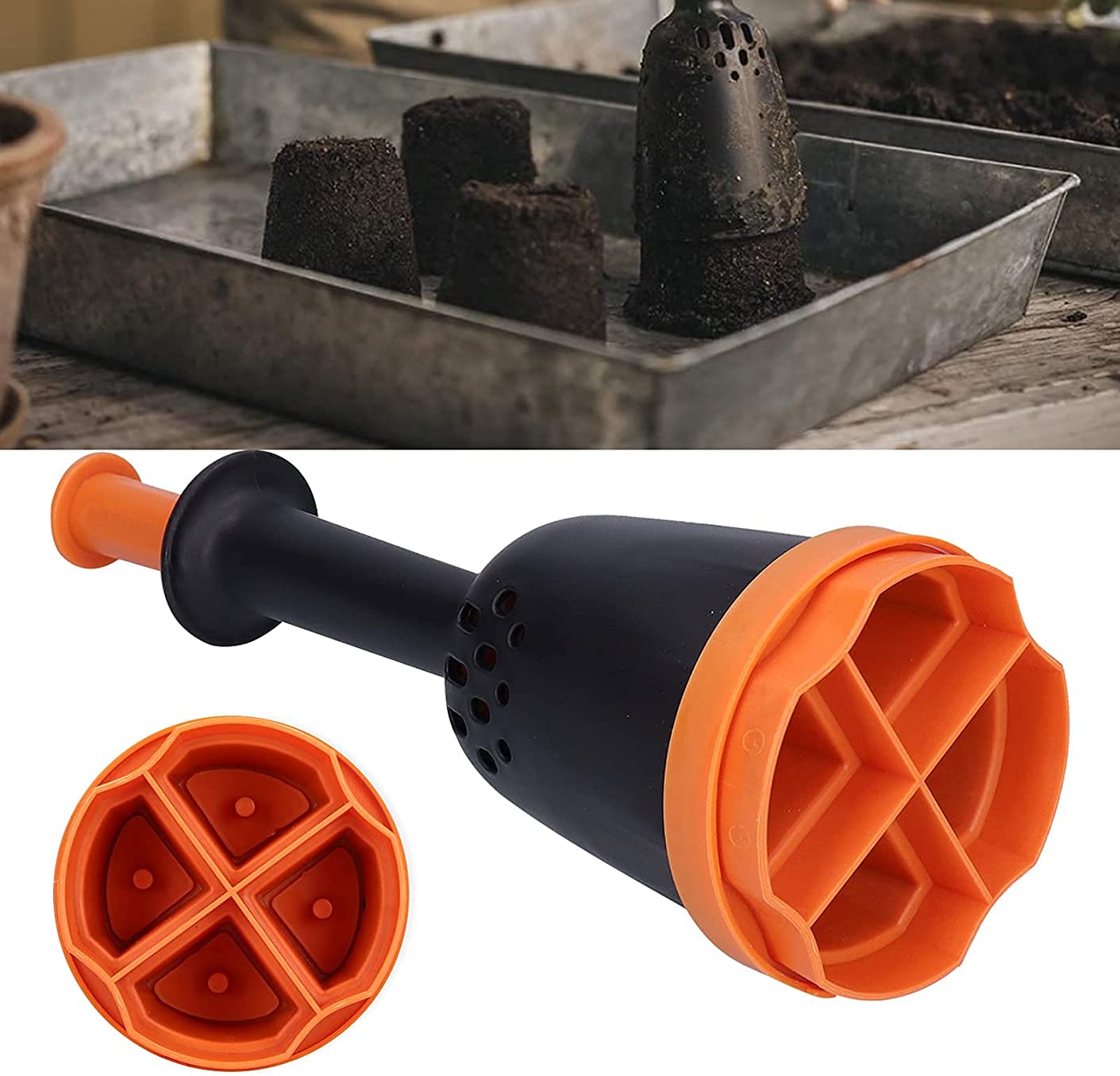 Haieshop Manual Soil Block Maker - Ergonomic Handle Soil Blocker Tool for Planting Seedlings | Easy to Use Garden Soil Blocking Device for Home Gardening & Greenhouse Use